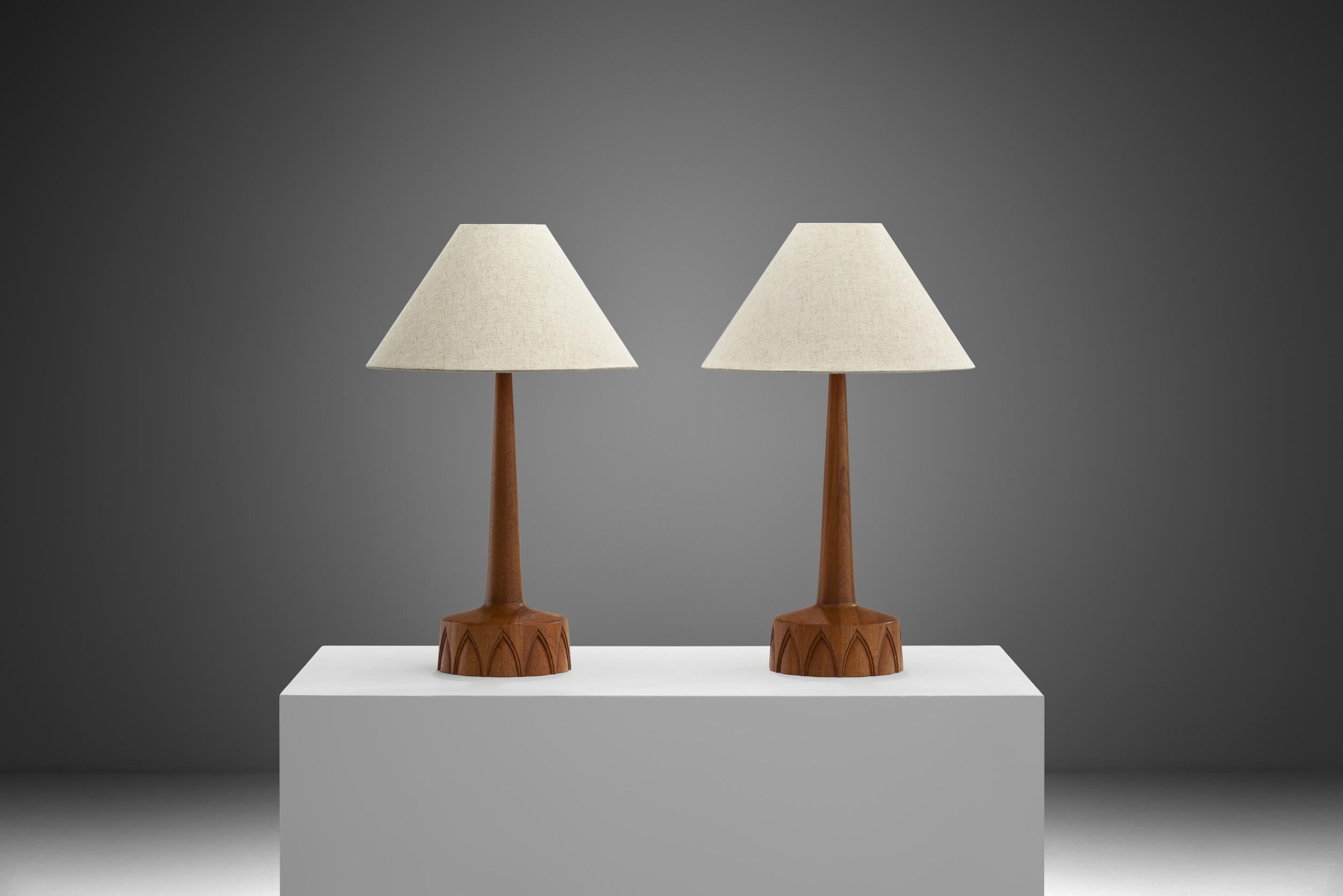 Scandinavian Modern A Pair of Solid Wood Table Lamps by AB Stilarmatur Tranås, Sweden ca 1960s