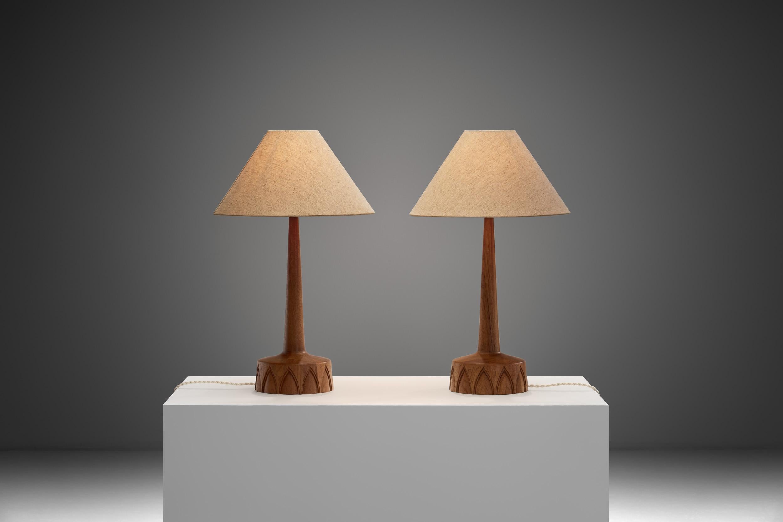 Swedish A Pair of Solid Wood Table Lamps by AB Stilarmatur Tranås, Sweden ca 1960s