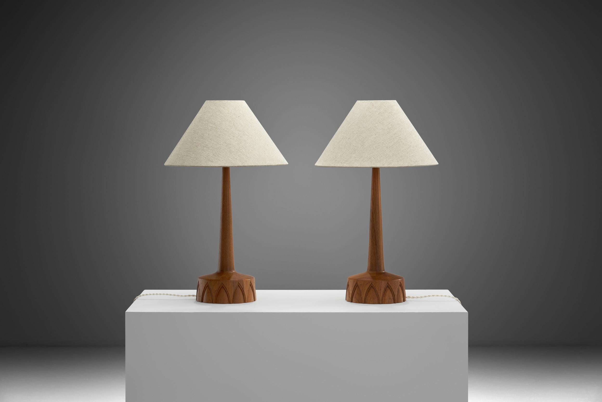 Fabric A Pair of Solid Wood Table Lamps by AB Stilarmatur Tranås, Sweden ca 1960s