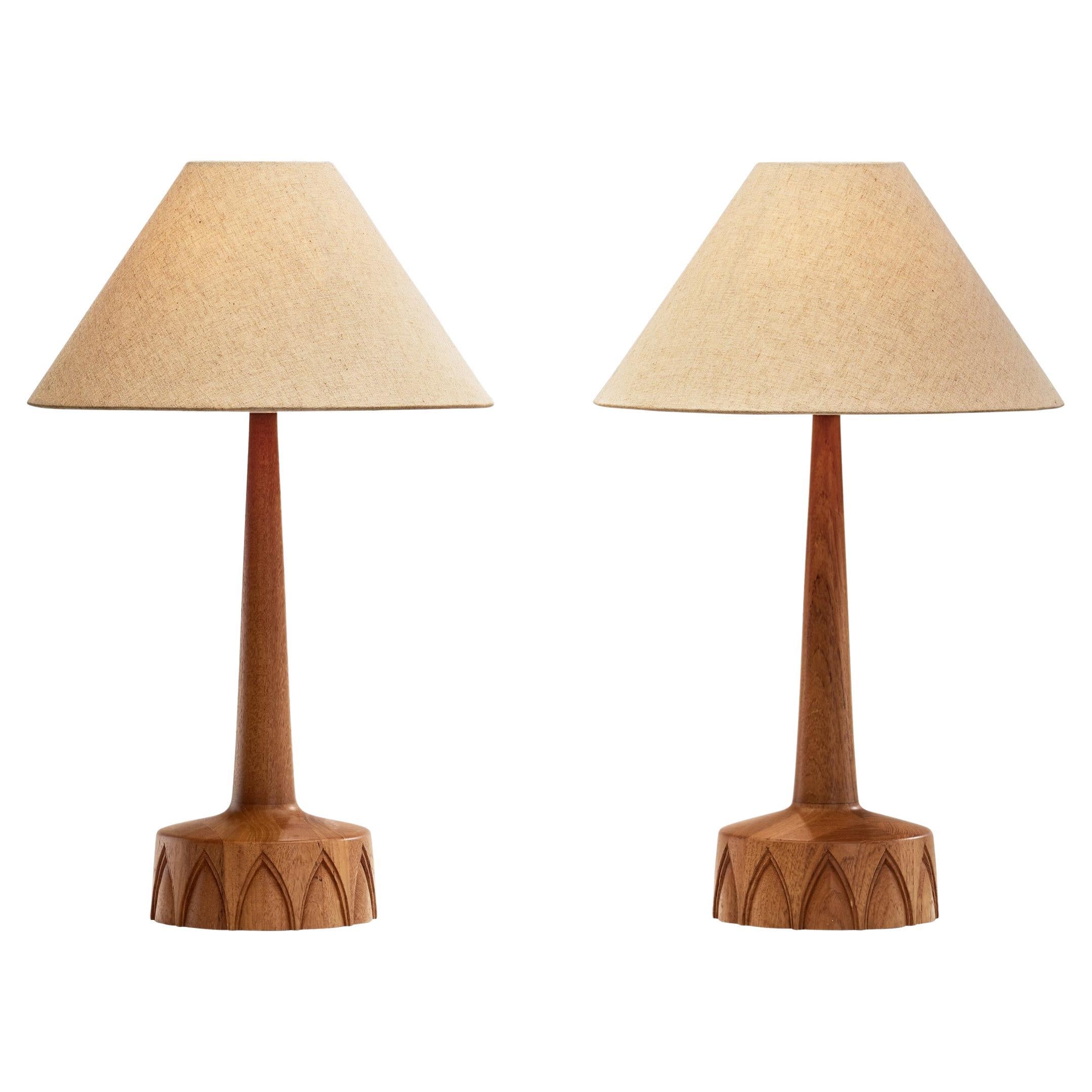 A Pair of Solid Wood Table Lamps by AB Stilarmatur Tranås, Sweden ca 1960s