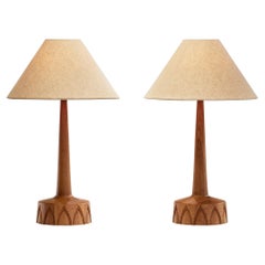 A Pair of Solid Wood Table Lamps by AB Stilarmatur Tranås, Sweden ca 1960s