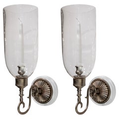 A Pair of Solis Sconces with Clear Hurricane Shades