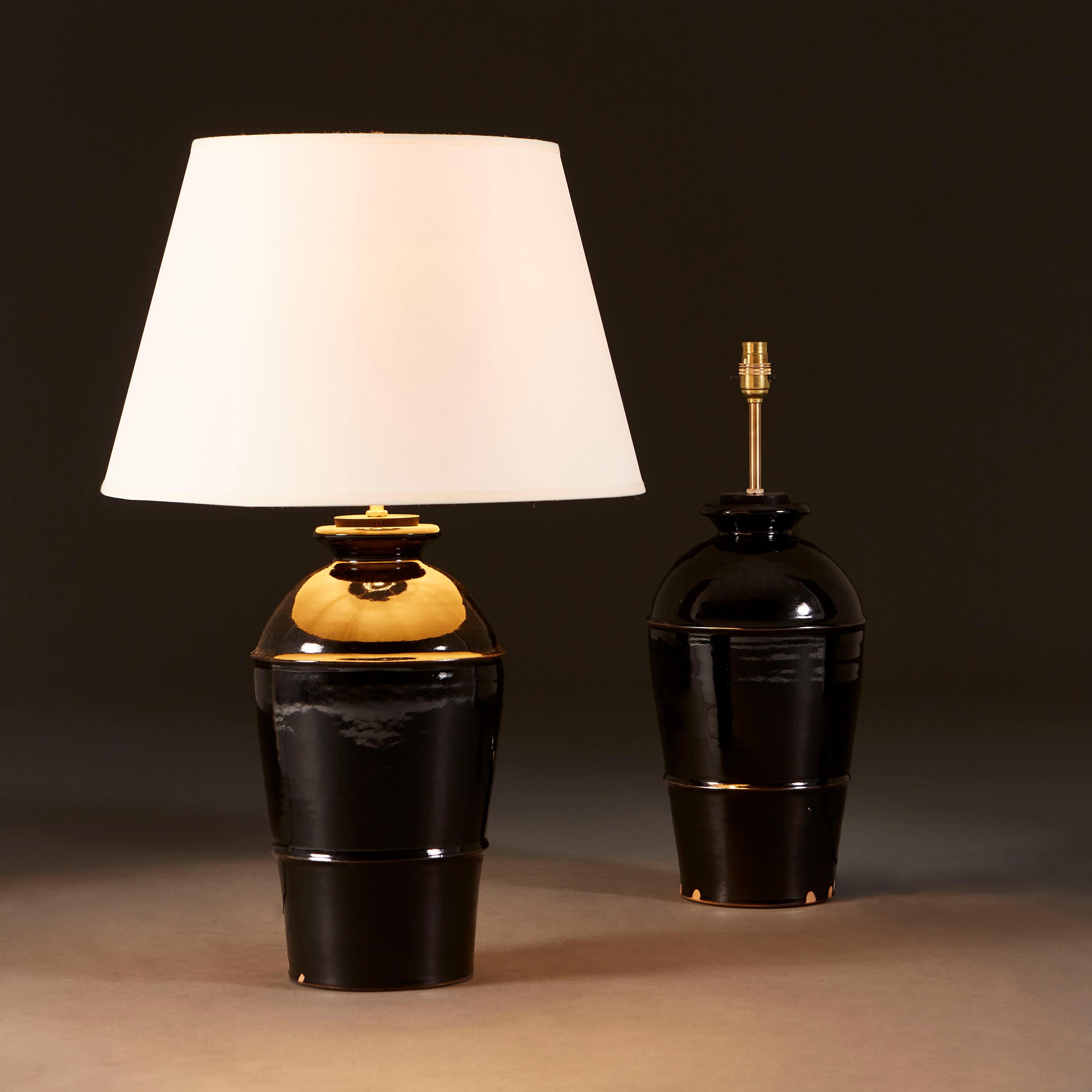 English A Pair of Song Dynasty Style Lamps with Tenmoku Glaze For Sale