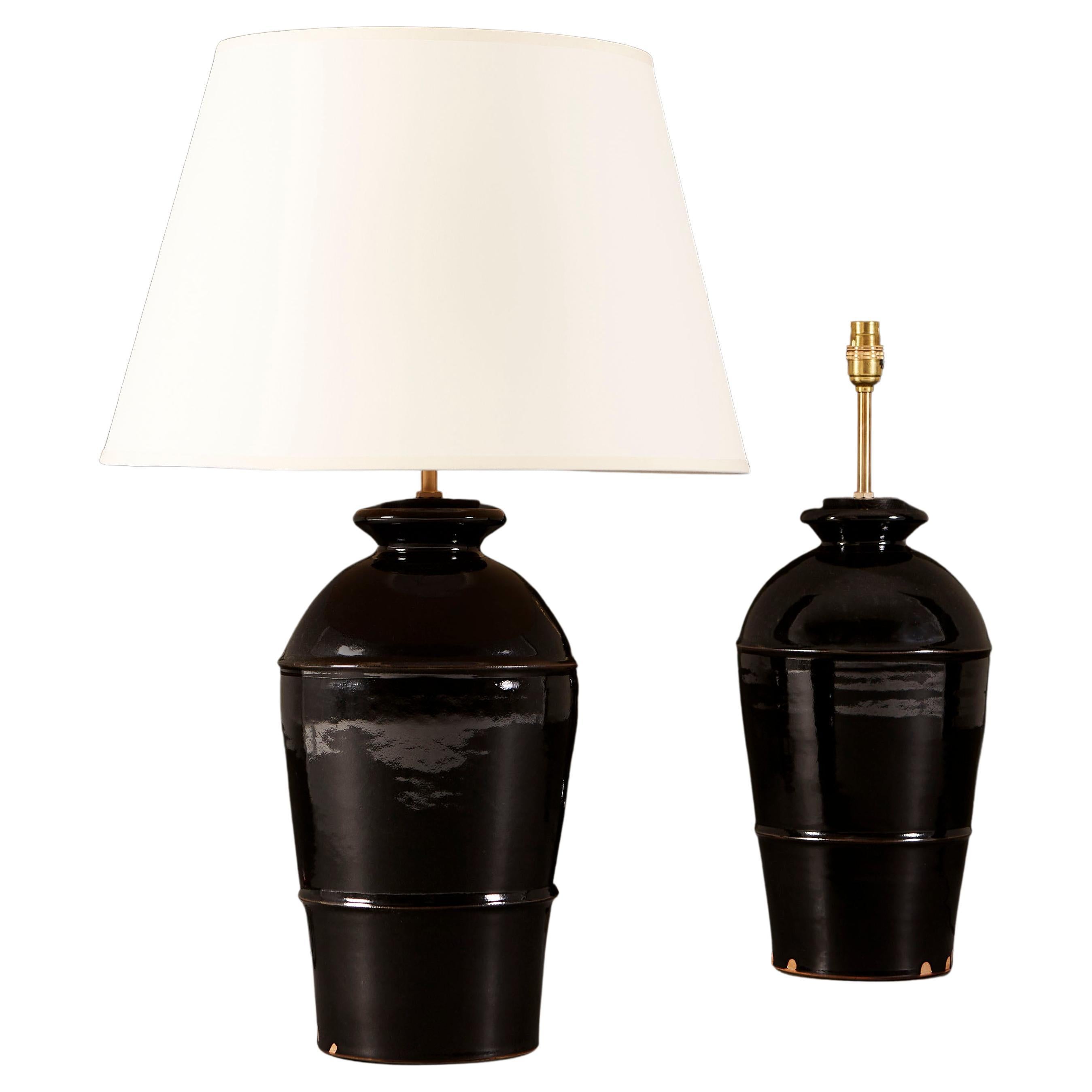 A Pair of Song Dynasty Style Lamps with Tenmoku Glaze For Sale