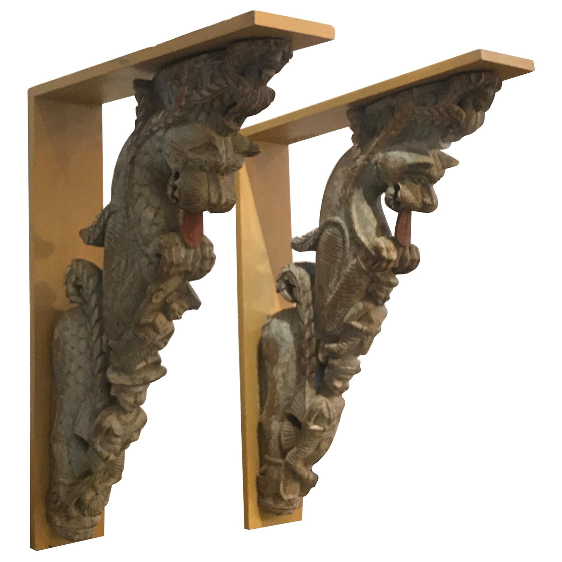 Pair of South East Asian Architectural Carvings Late 19th Century