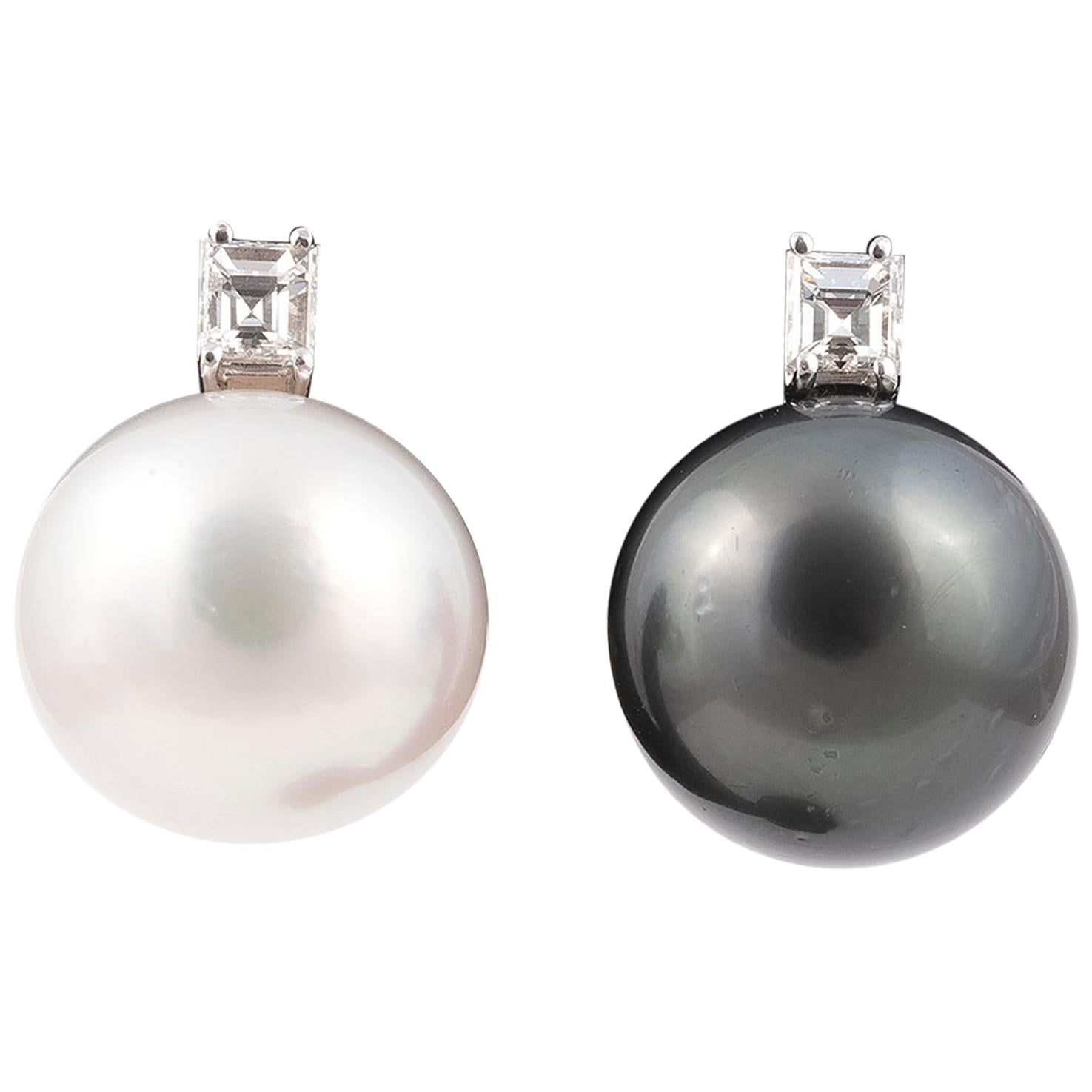 Pair of South Sea Cultured Pearl and Diamond Earrings