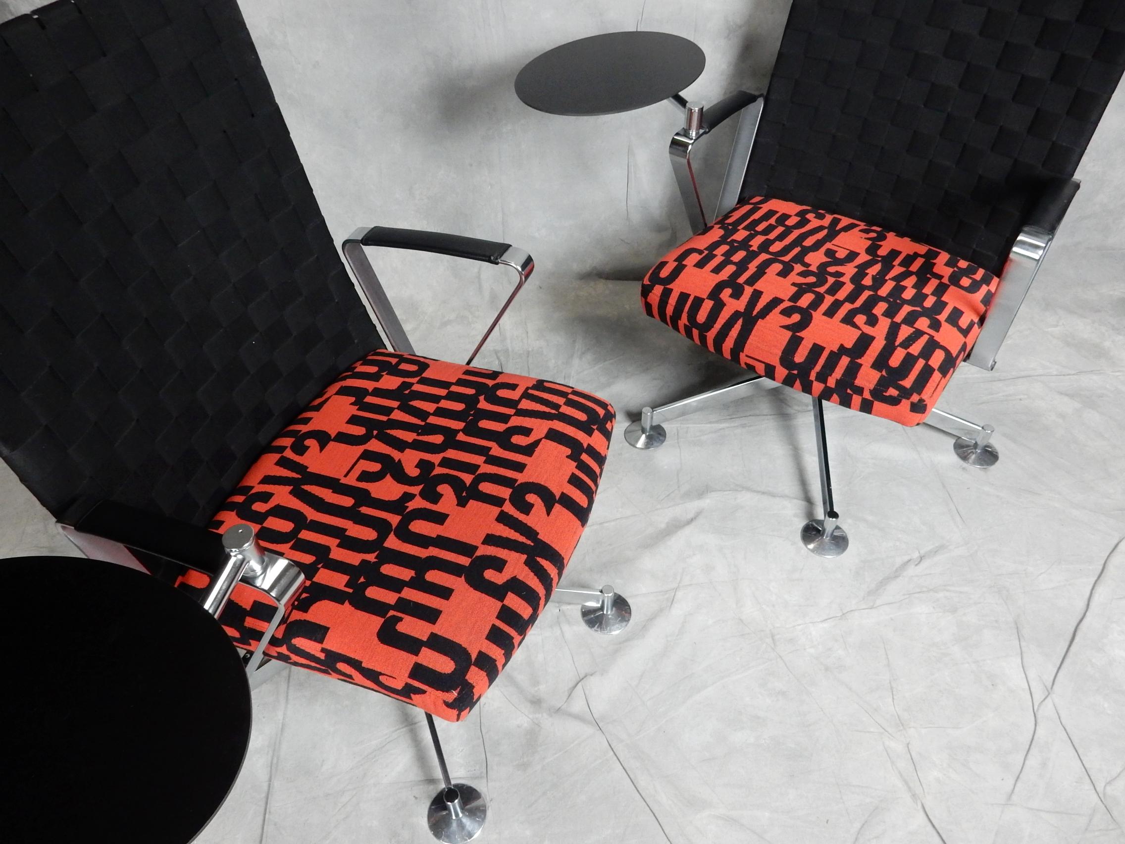 Post-Modern Pair of Space Age Lounge Chairs by Burkhard Vogtherr w/ Gunner Anderson Fabric For Sale