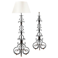 Antique A pair of Spanish 19th century wrought iron standard lamps