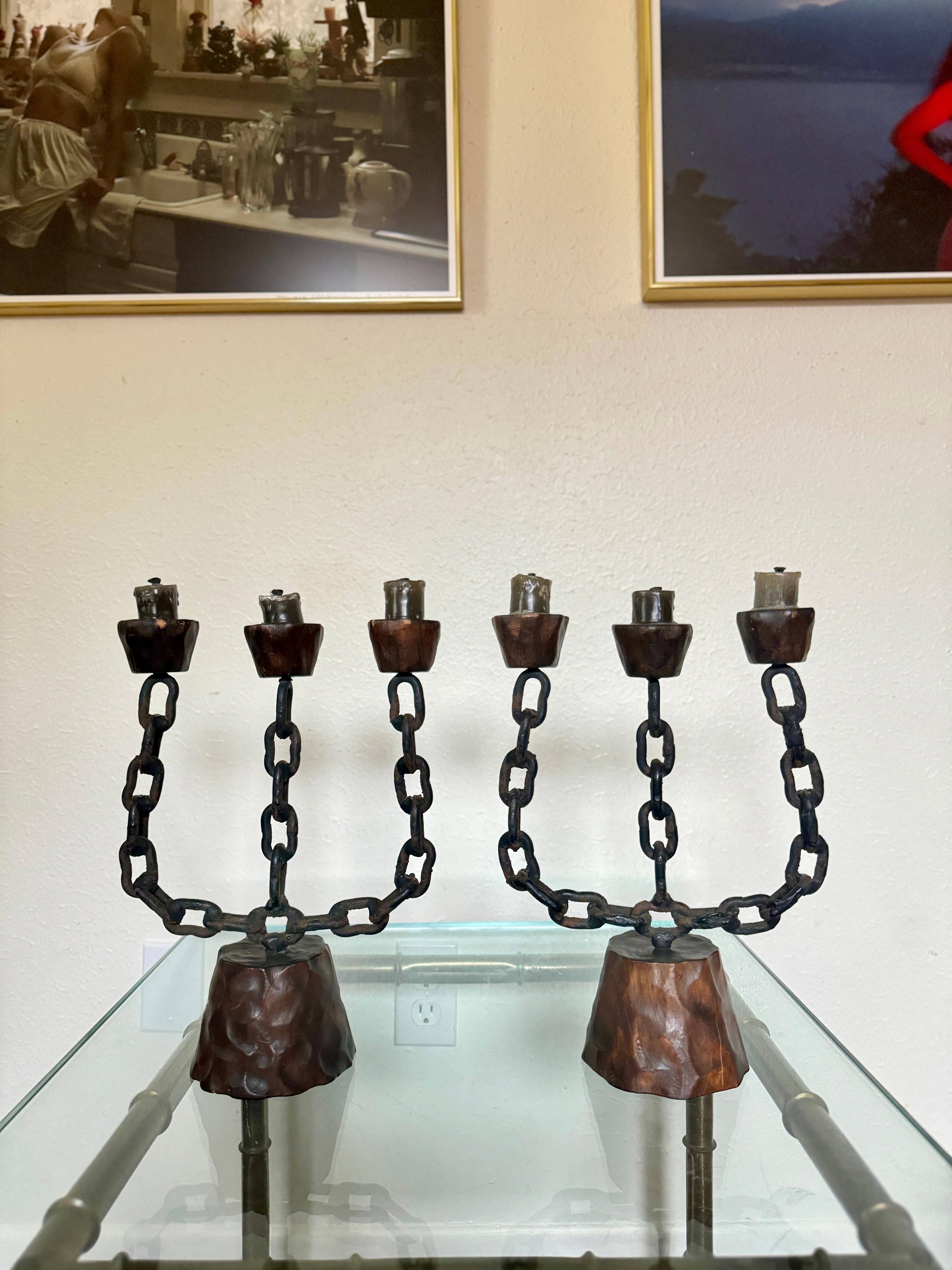 A pair of Spanish brutalist candelabras, circa 1950s In Good Condition For Sale In Houston, TX