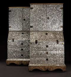 A pair of Spanish-colonial Viceregal mother-of-pearl inlaid bureau-cabinets