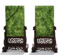 Coppia di paraventi da tavolo "Prunus and Deer" in giada verde spinacio