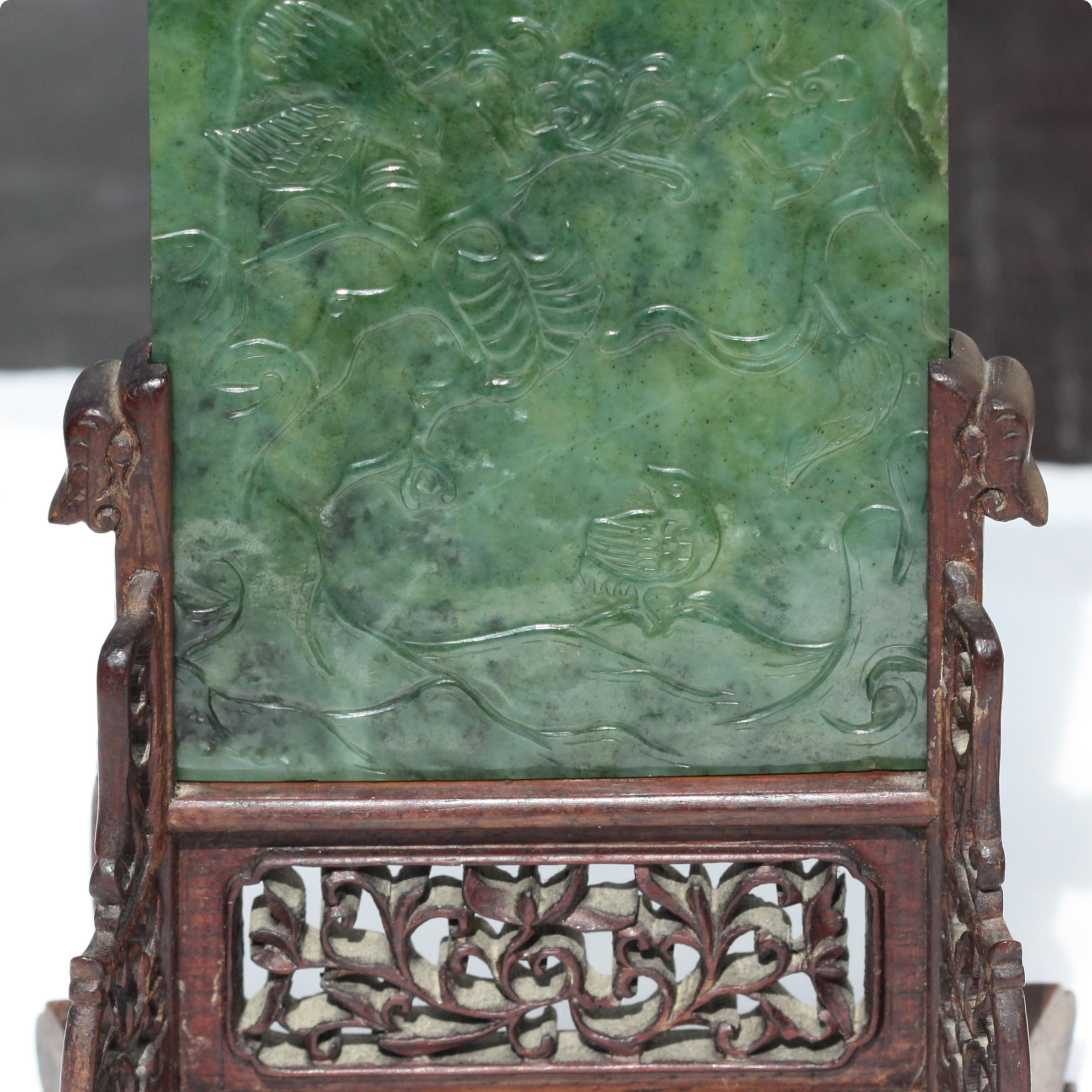 20th Century  A Pair of Spinach-green Jade 