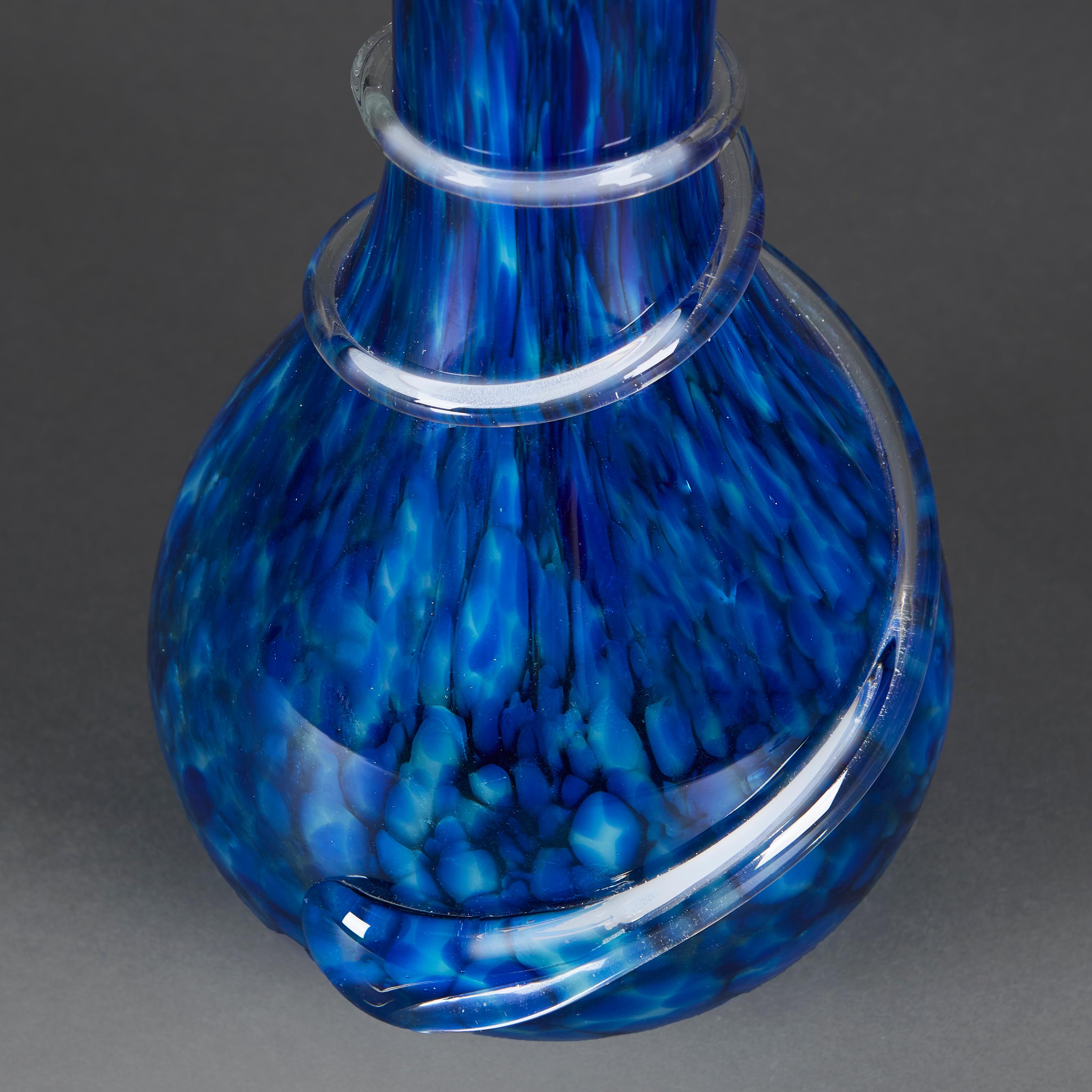 Italian A Pair of Spiral Blue Murano Glass Lamps For Sale