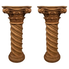 Pair of Spiral Wood Pedestals