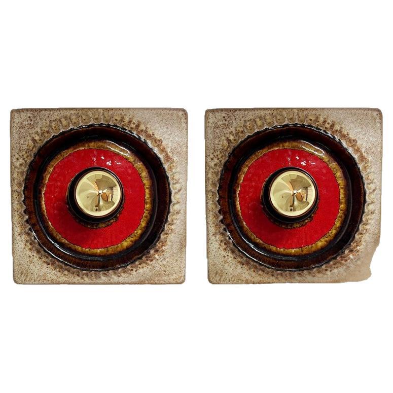 A Pair of Square Ceramic Wall Lights Kaiser Leuchten, Germany For Sale