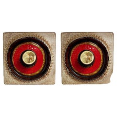 Vintage A Pair of Square Ceramic Wall Lights Kaiser Leuchten, Germany