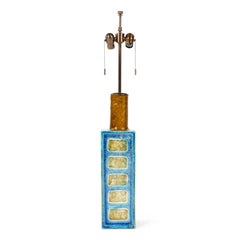 A Pair of Square Column Crackle Glazed Ceramic Table Lamps by Nils Kahler