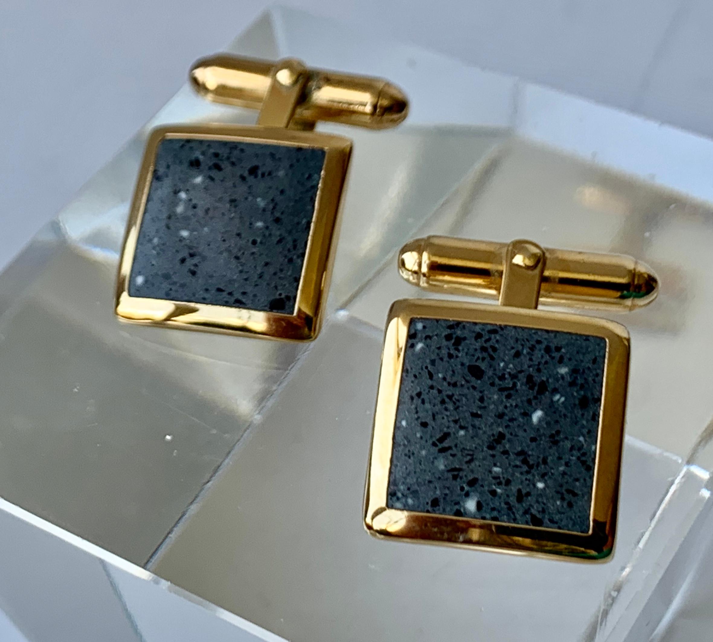 Contemporary A Pair of Square Cufflinks with Grey Speckled Enamel and 