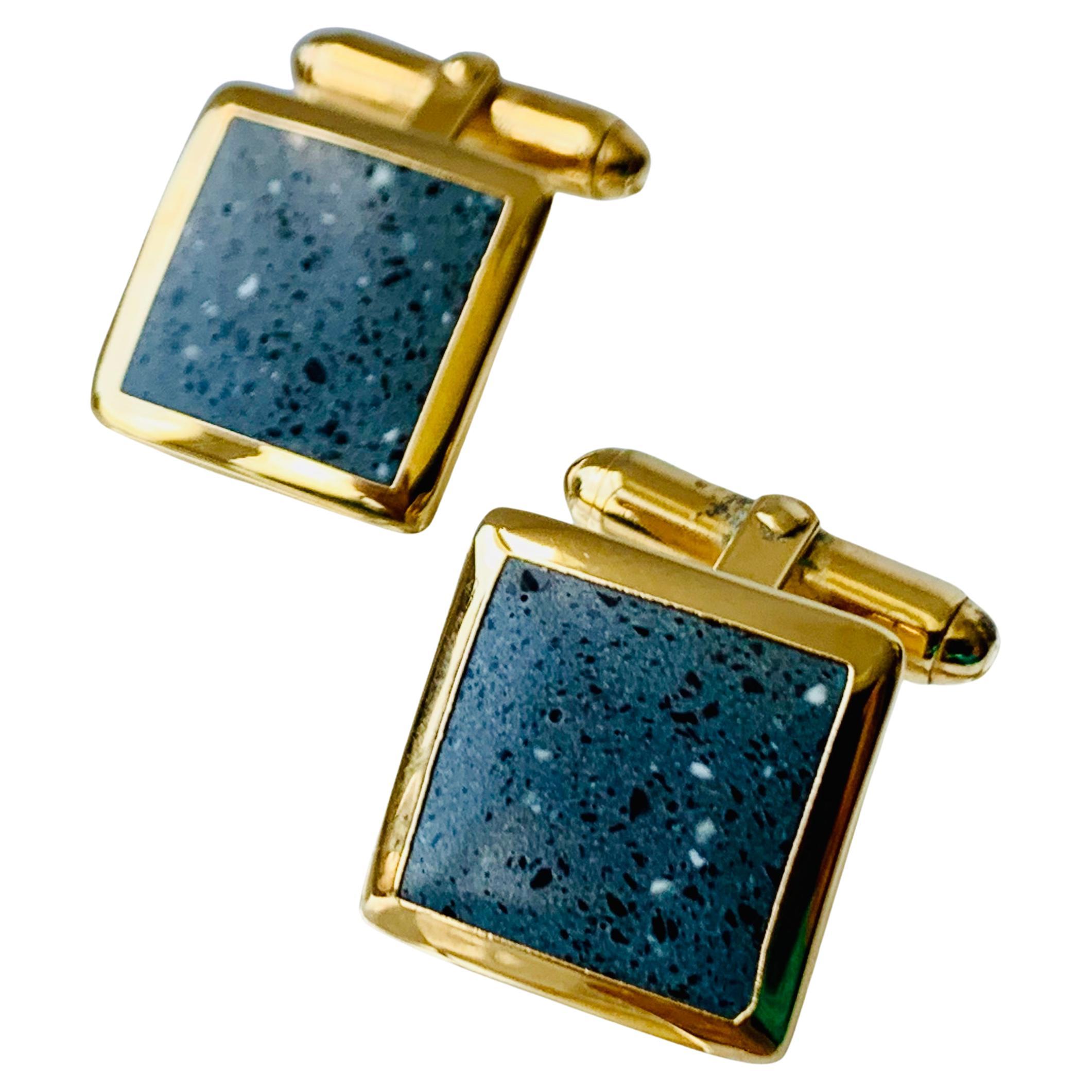 A Pair of Square Cufflinks with Grey Speckled Enamel and "T" Backs For Sale