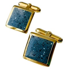 A Pair of Square Cufflinks with Grey Speckled Enamel and "T" Backs