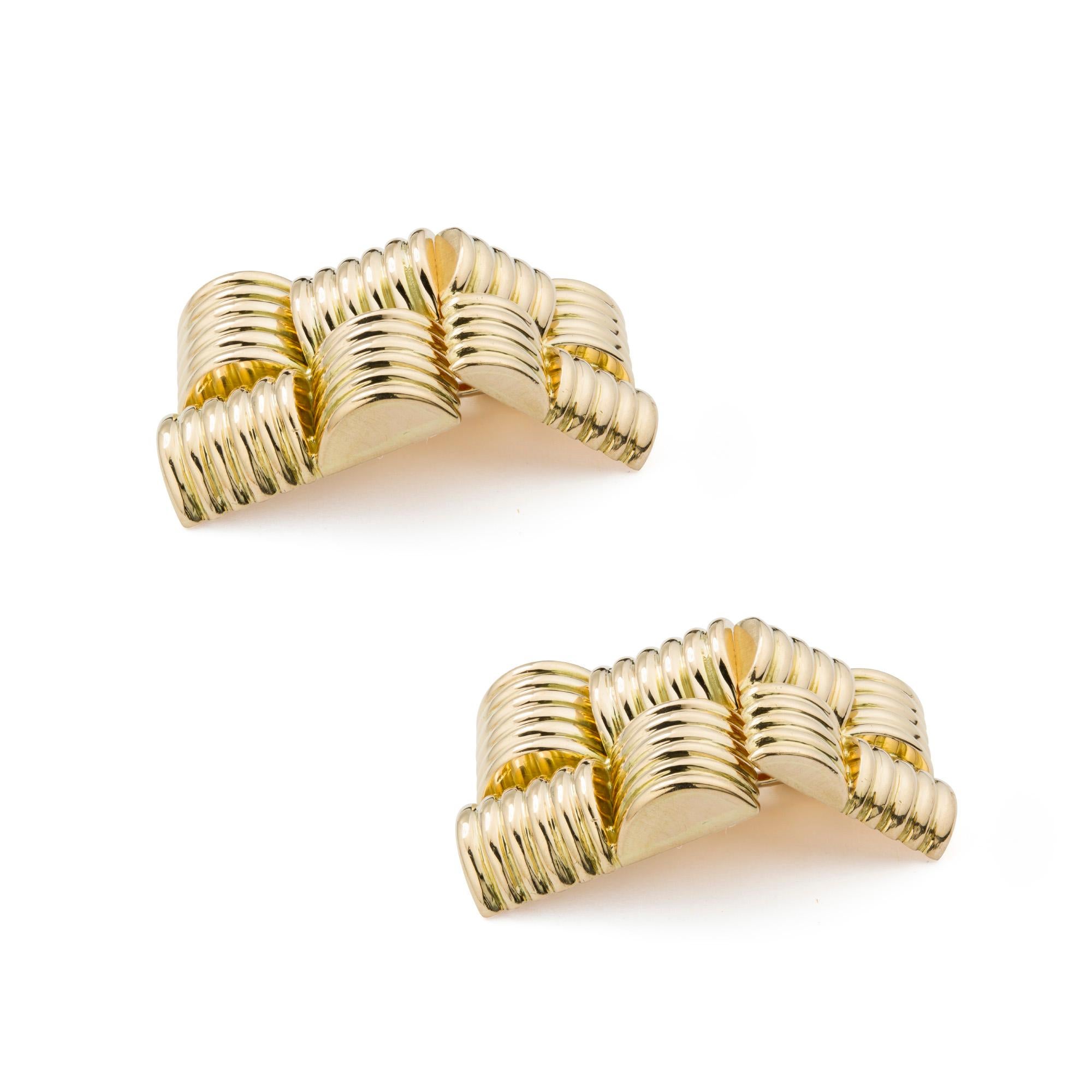 A pair of square gold cufflinks, each cufflink consisting of two square shaped links with ridged finish, circa 1960, later hallmarked 18ct gold, London bearing the Bentley & Skinner sponsor mark, measuring approximately 16x16mm and 12x 12mm, gross