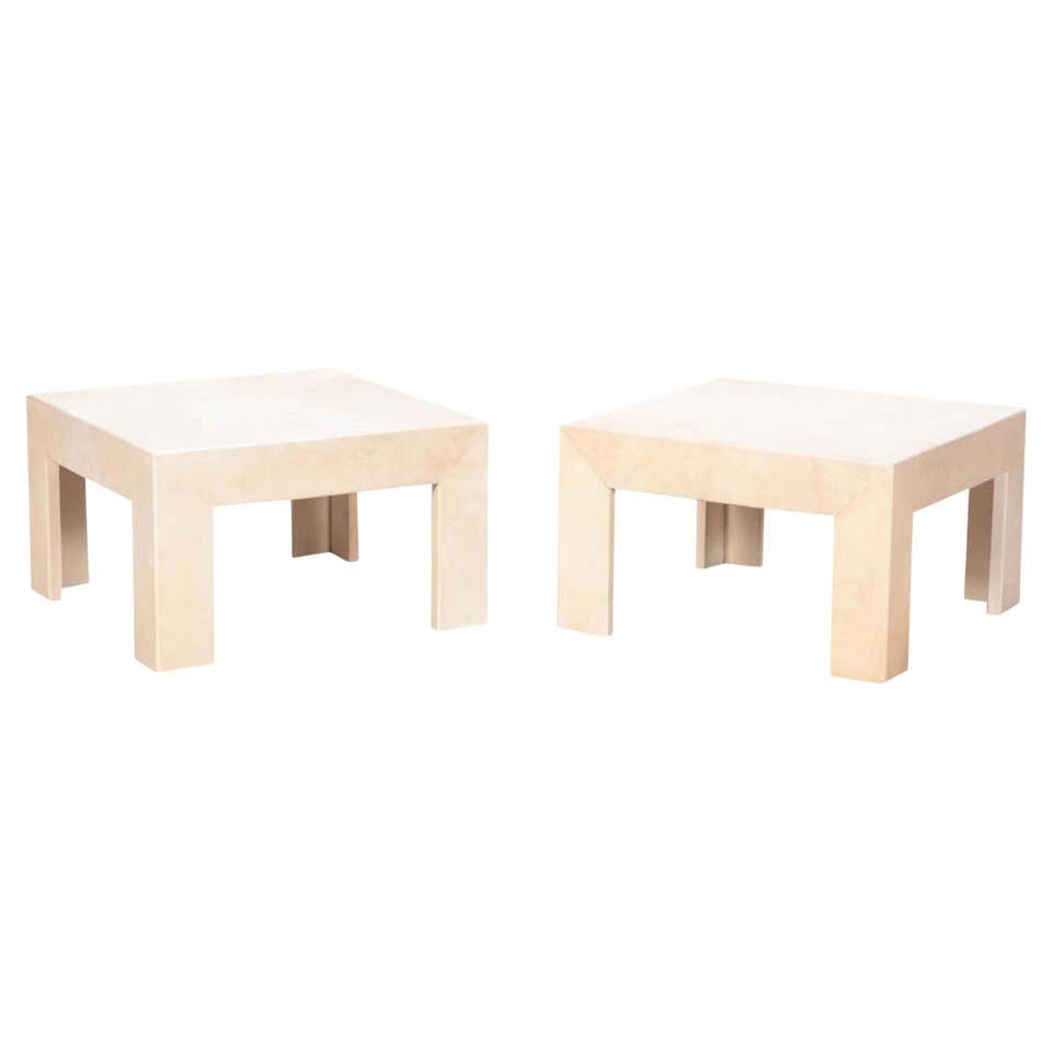 Square Rounded Side Table Pair of Square Gilt Textured End Tables For Sale at 1stDibs
