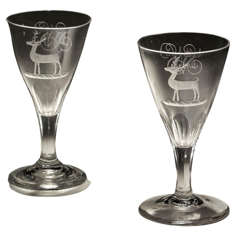 Set of Six Edwardian Glass Tumblers Engraved Drinking Glasses, circa 1905  For Sale at 1stDibs