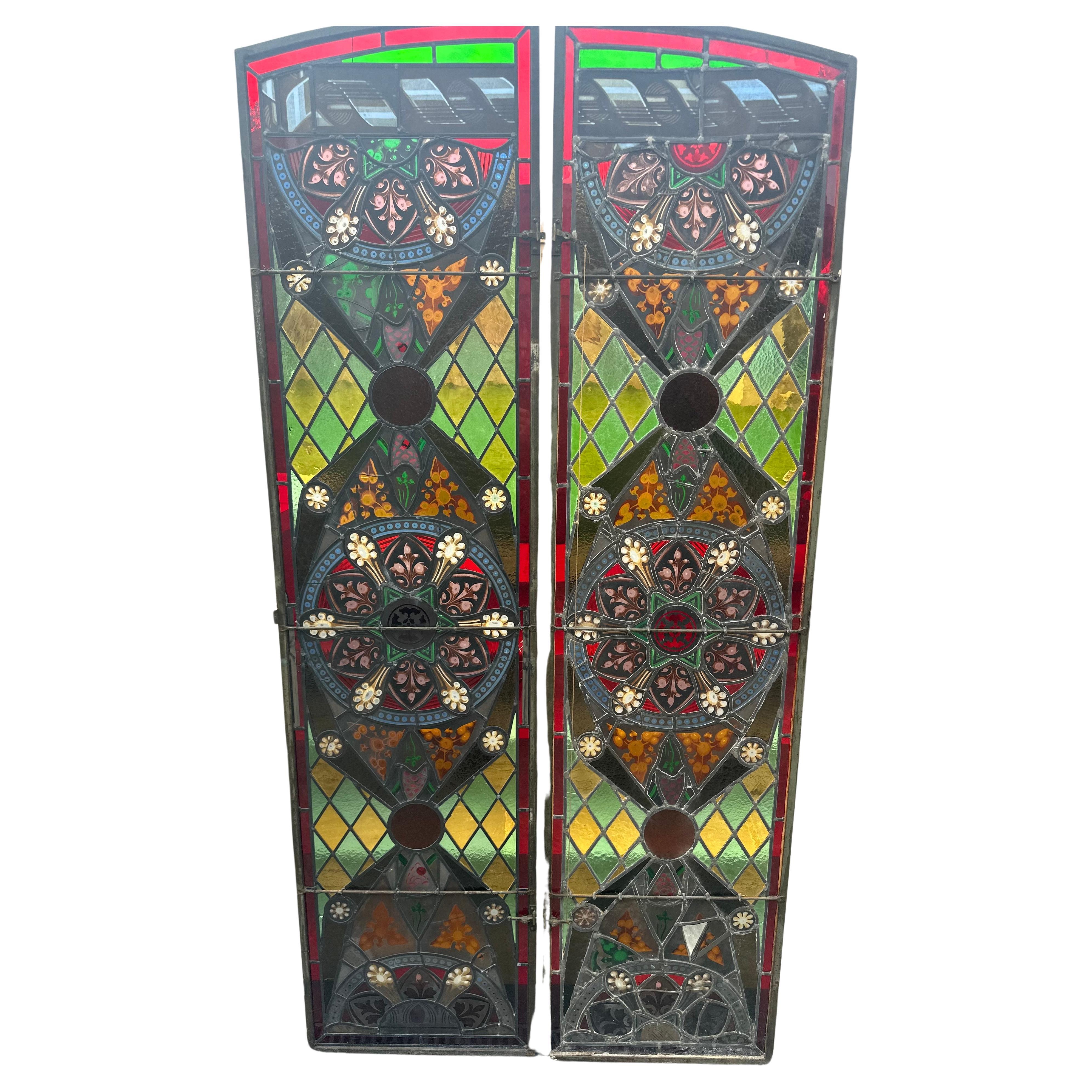 A pair of stain glass doors  For Sale