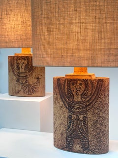 Pair of Stoneware Table Lamps by Roger Capron, Vallauris Circa 1970