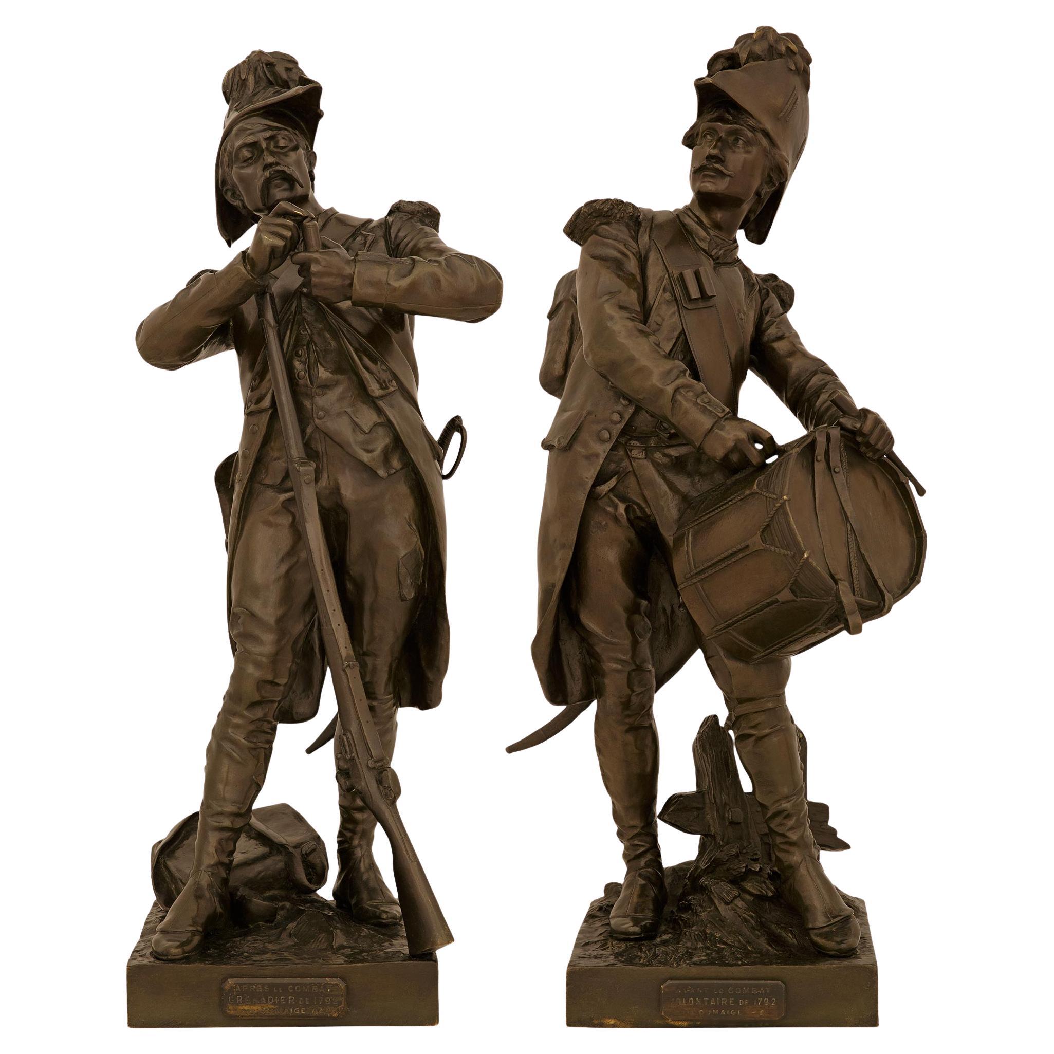 A Pair of statues named Avant Le Combat and Apres Le Combat, signed by Dumaige For Sale