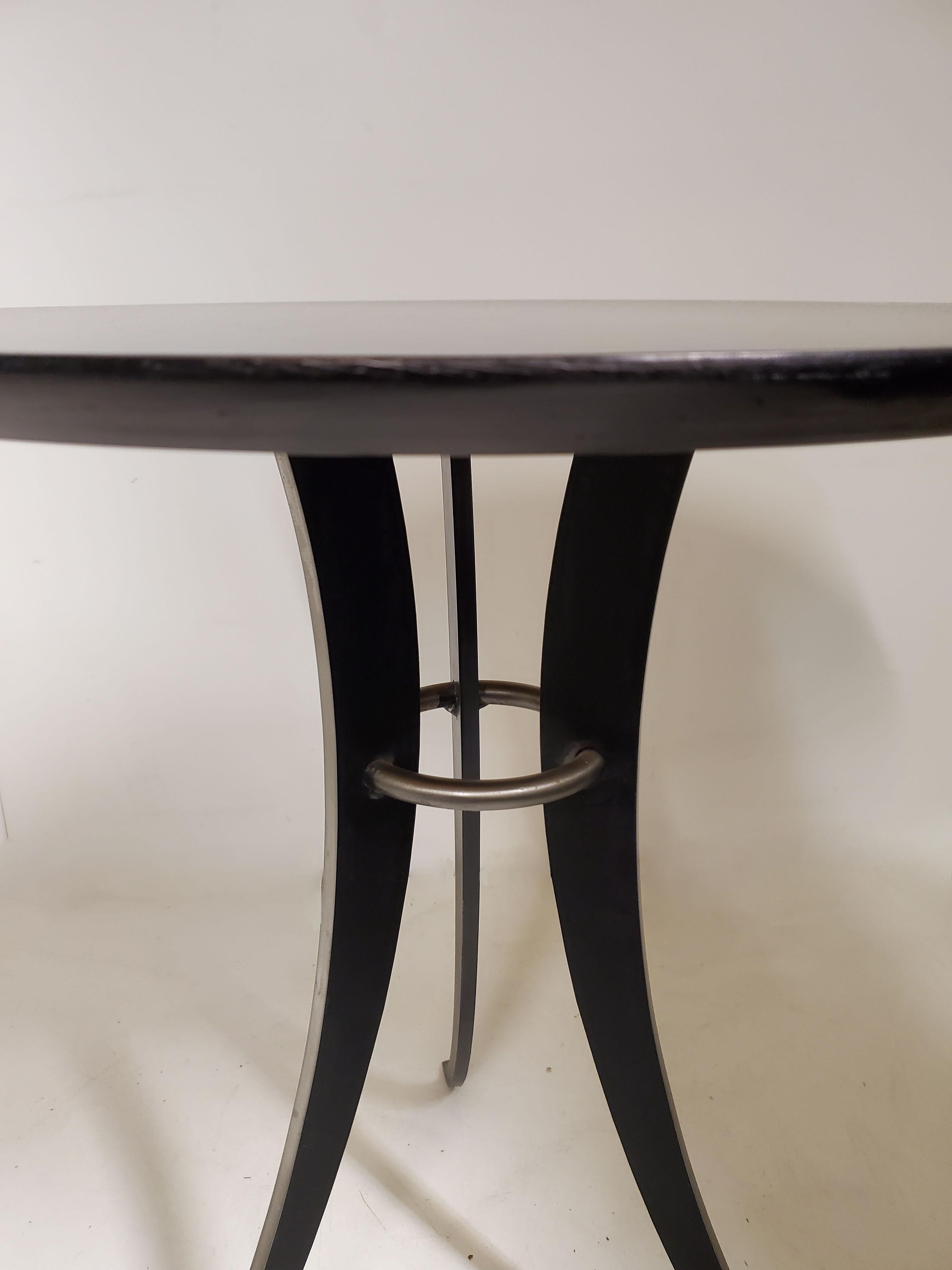 Pair of Steel and Ebonized Wood Circular Tables, Style of Osvaldo Borsani For Sale 5