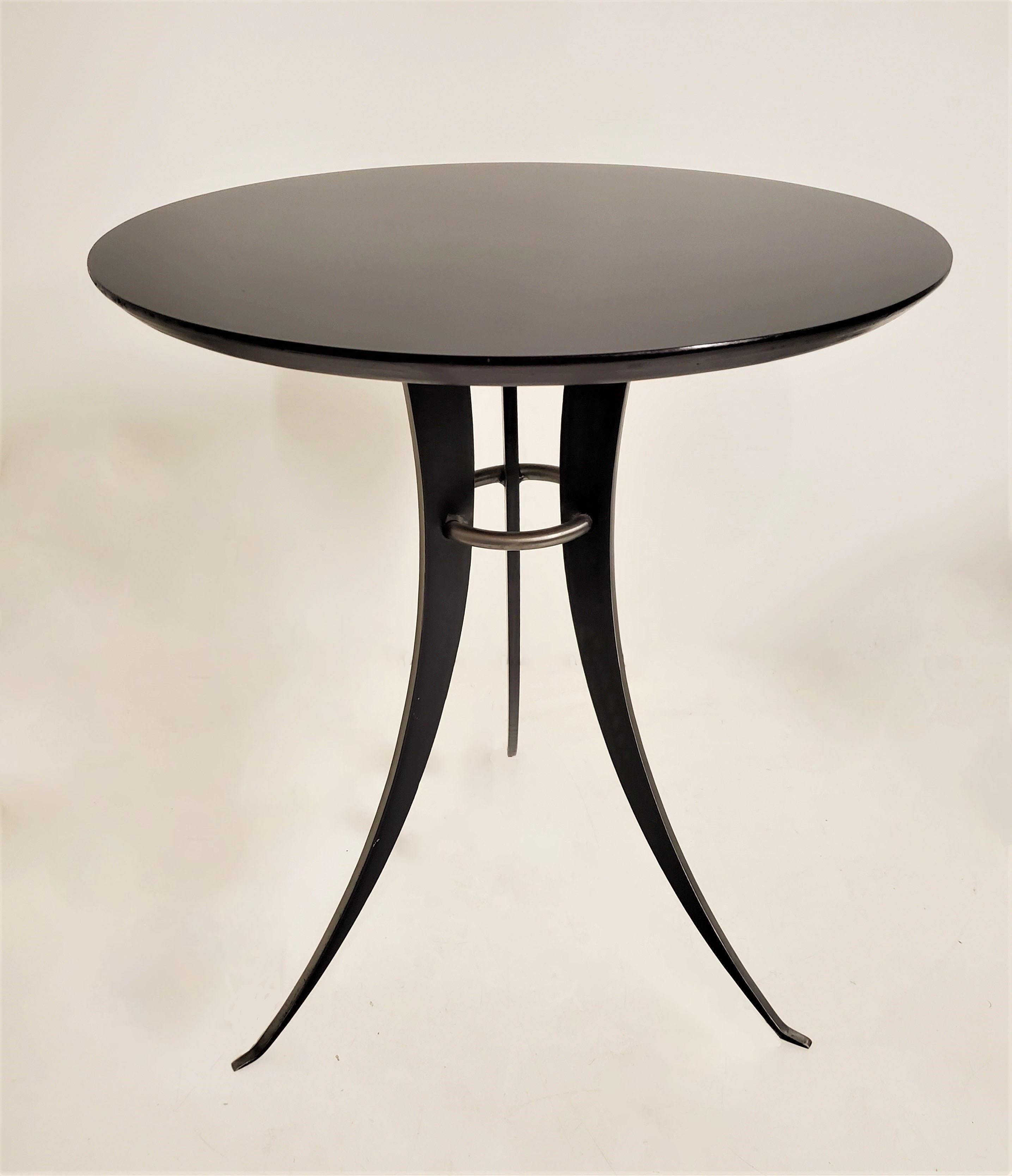 Mid-Century Modern Pair of Steel and Ebonized Wood Circular Tables, Style of Osvaldo Borsani For Sale