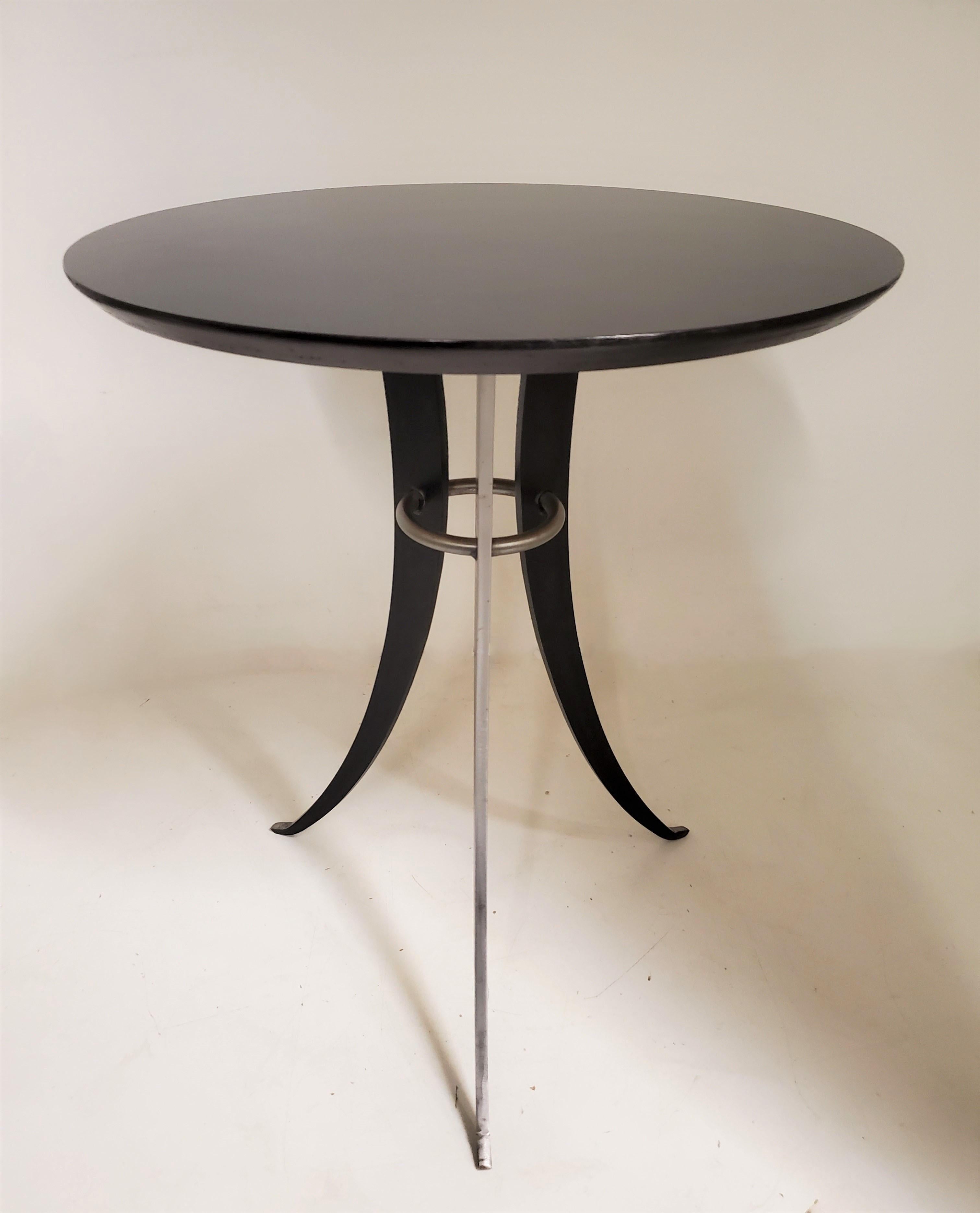Pair of Steel and Ebonized Wood Circular Tables, Style of Osvaldo Borsani In Good Condition For Sale In New York City, NY