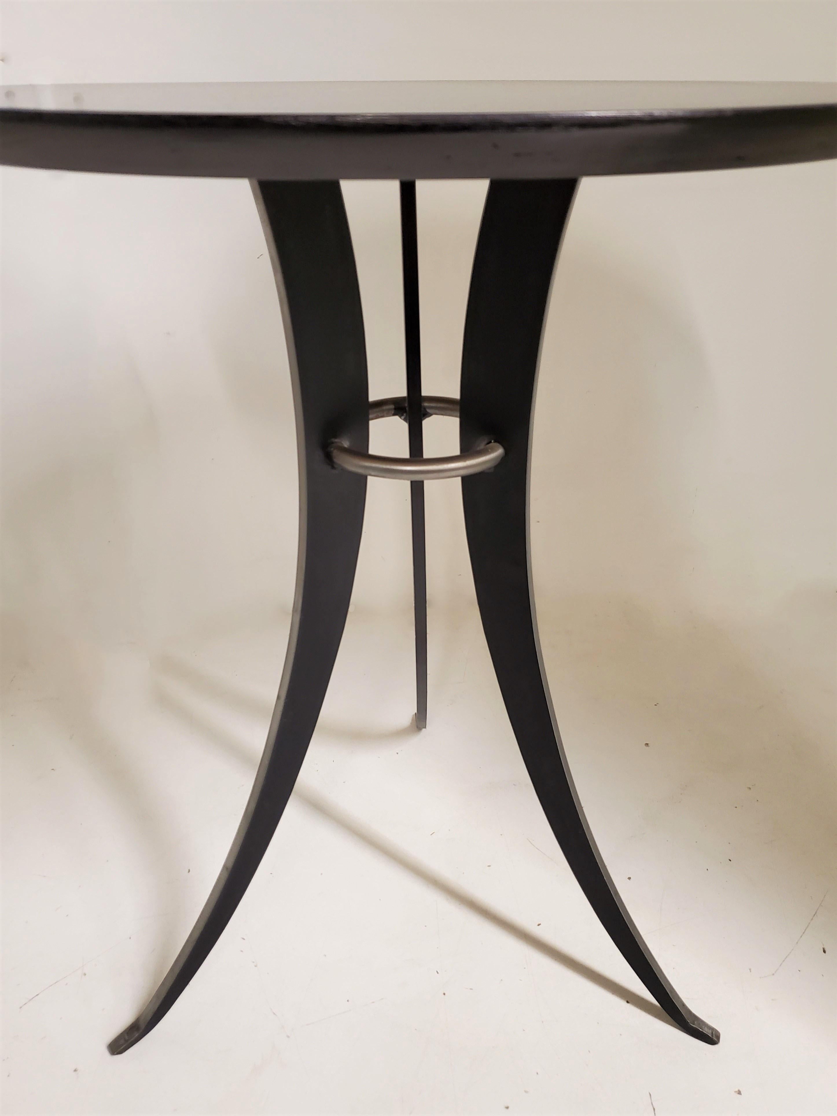 Pair of Steel and Ebonized Wood Circular Tables, Style of Osvaldo Borsani For Sale 4