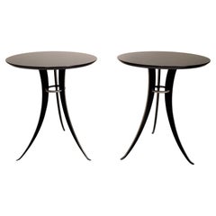 Pair of Steel and Ebonized Wood Circular Tables, Style of Osvaldo Borsani