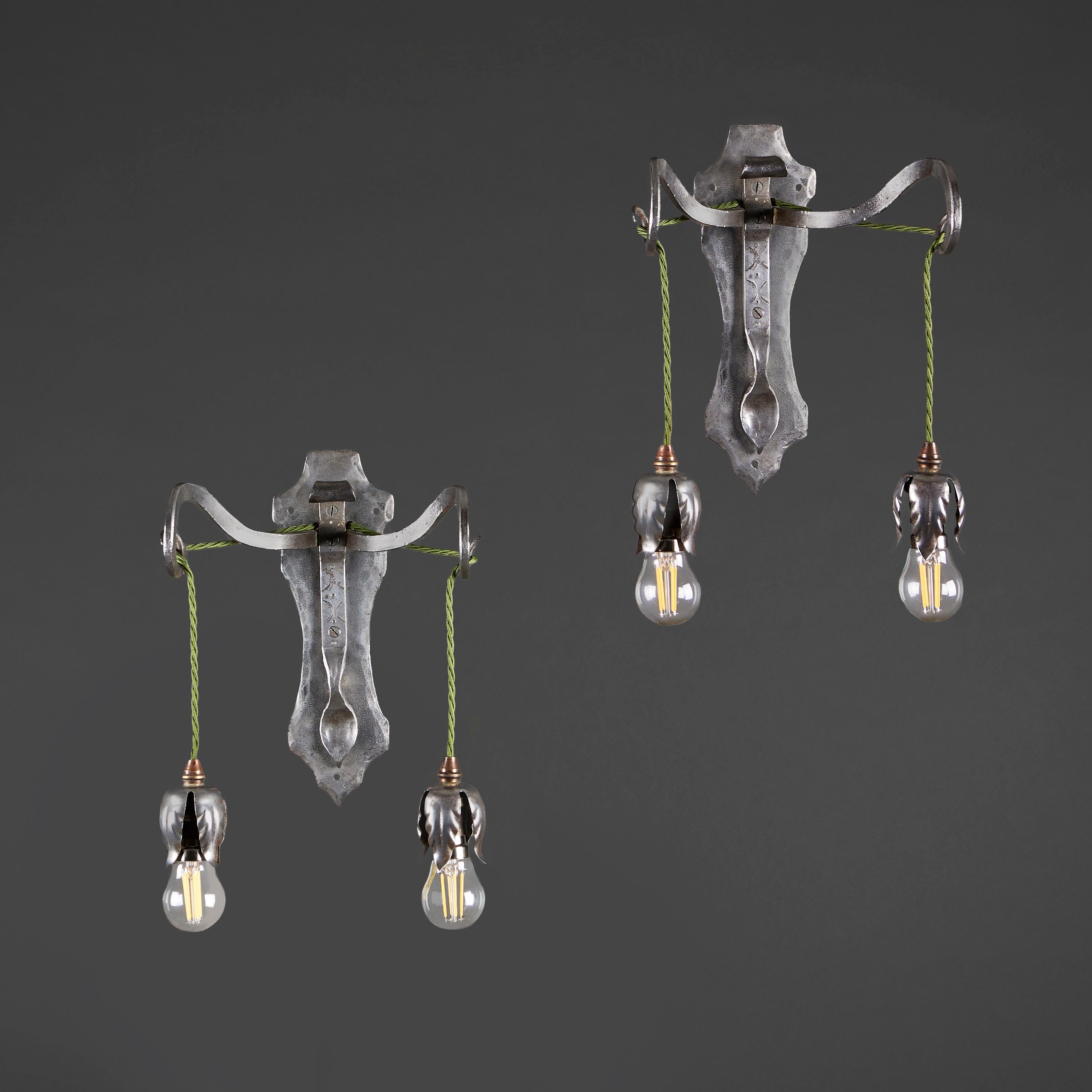 English A Pair of Steel Arts and Crafts Wall Lights For Sale