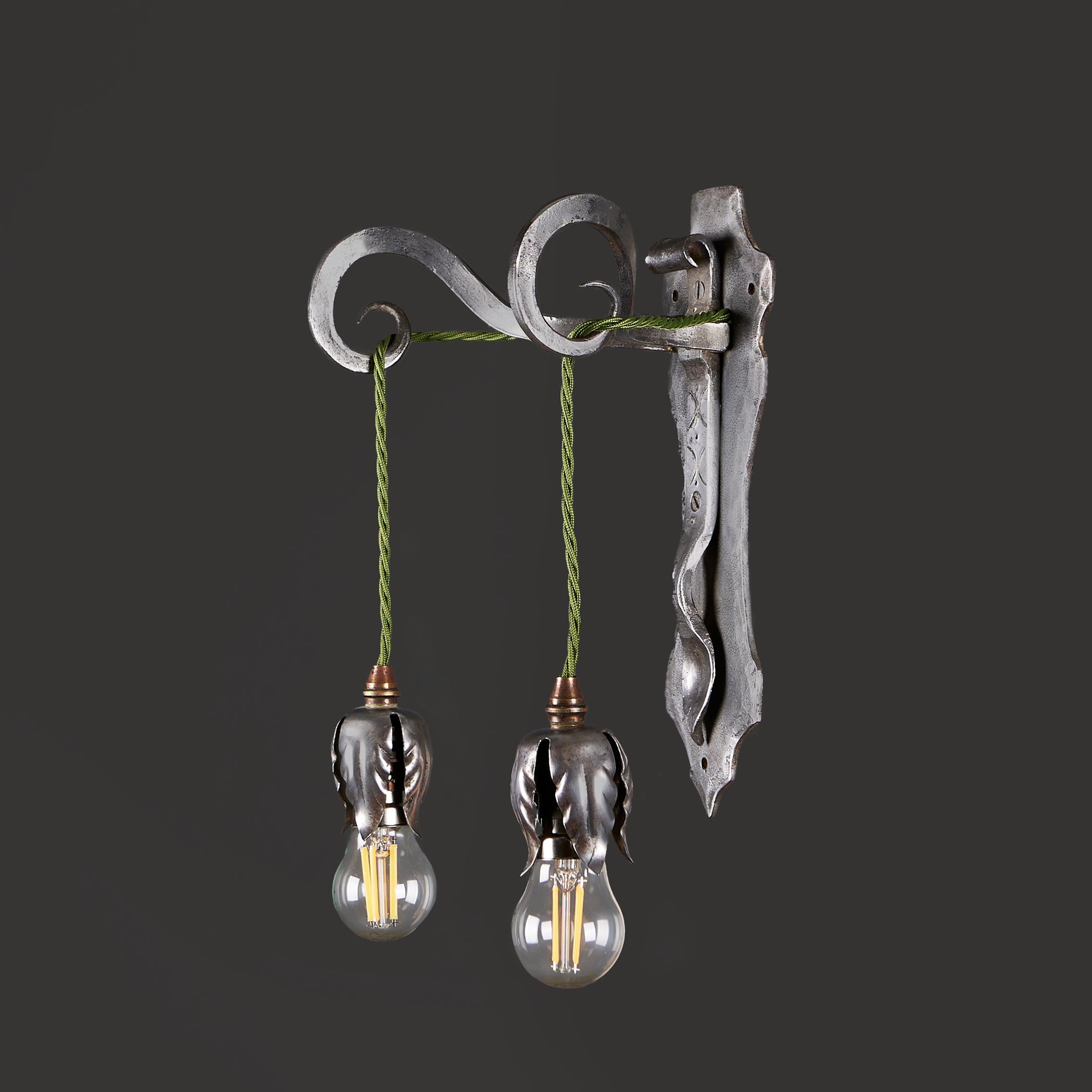 A Pair of Steel Arts and Crafts Wall Lights In Good Condition For Sale In London, GB