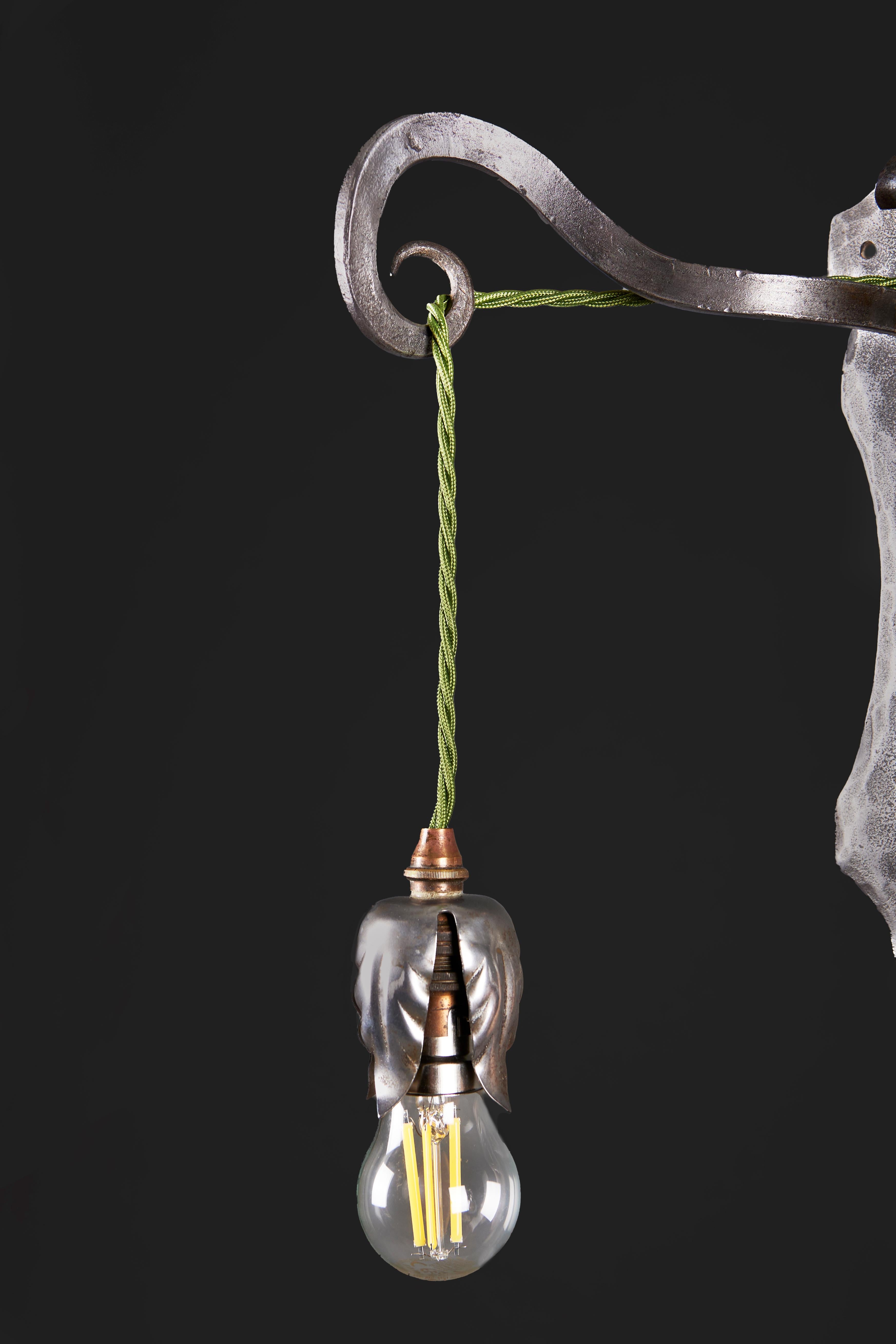 20th Century A Pair of Steel Arts and Crafts Wall Lights For Sale