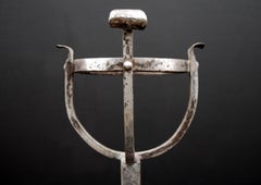 Pair of Steel Firedogs with Mulling Tops