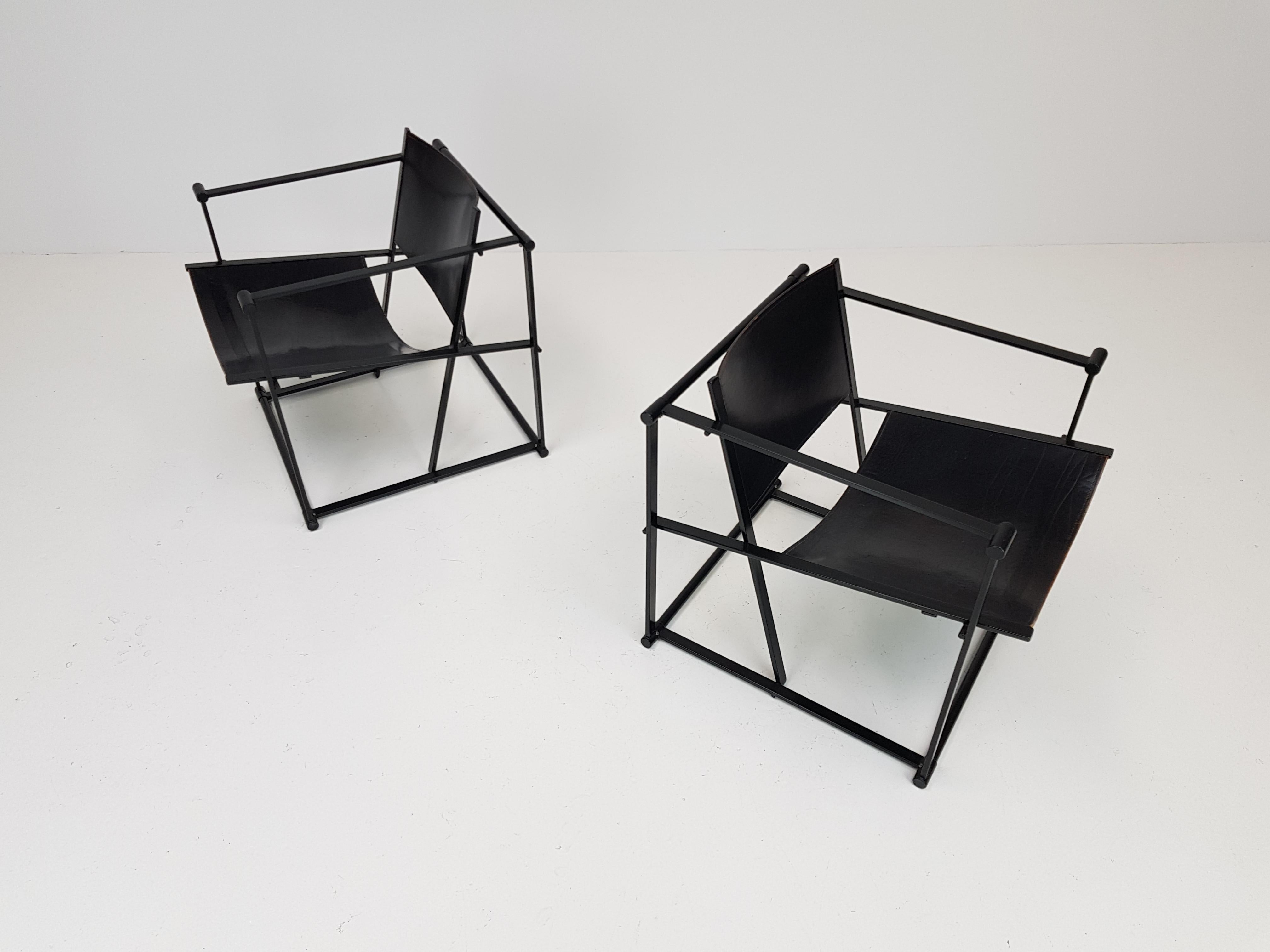 Pair of Steel and Leather FM62 Chairs by Radboud Van Beekum for Pastoe, 1980s 4