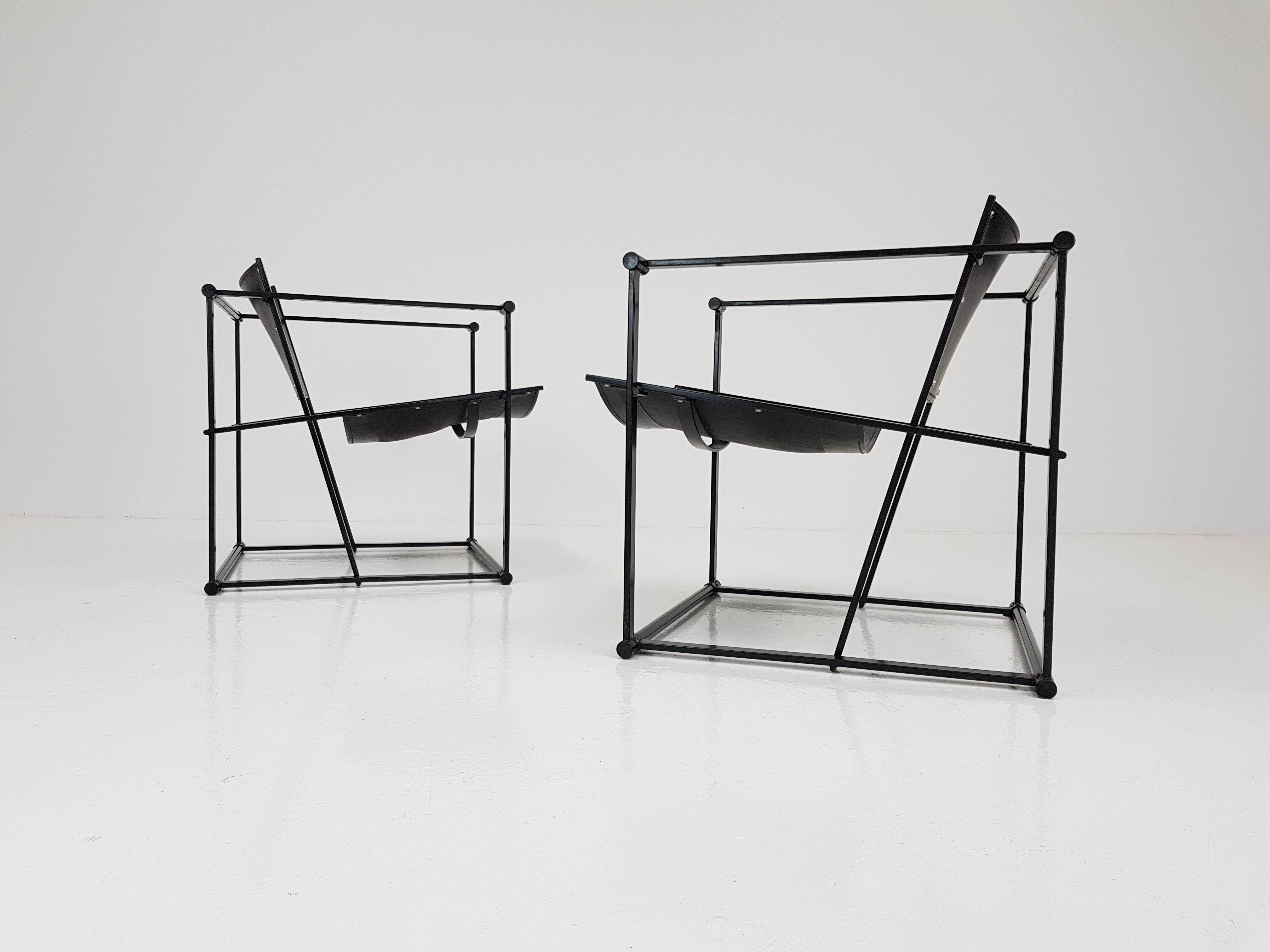 Pair of Steel and Leather FM62 Chairs by Radboud Van Beekum for Pastoe, 1980s 5