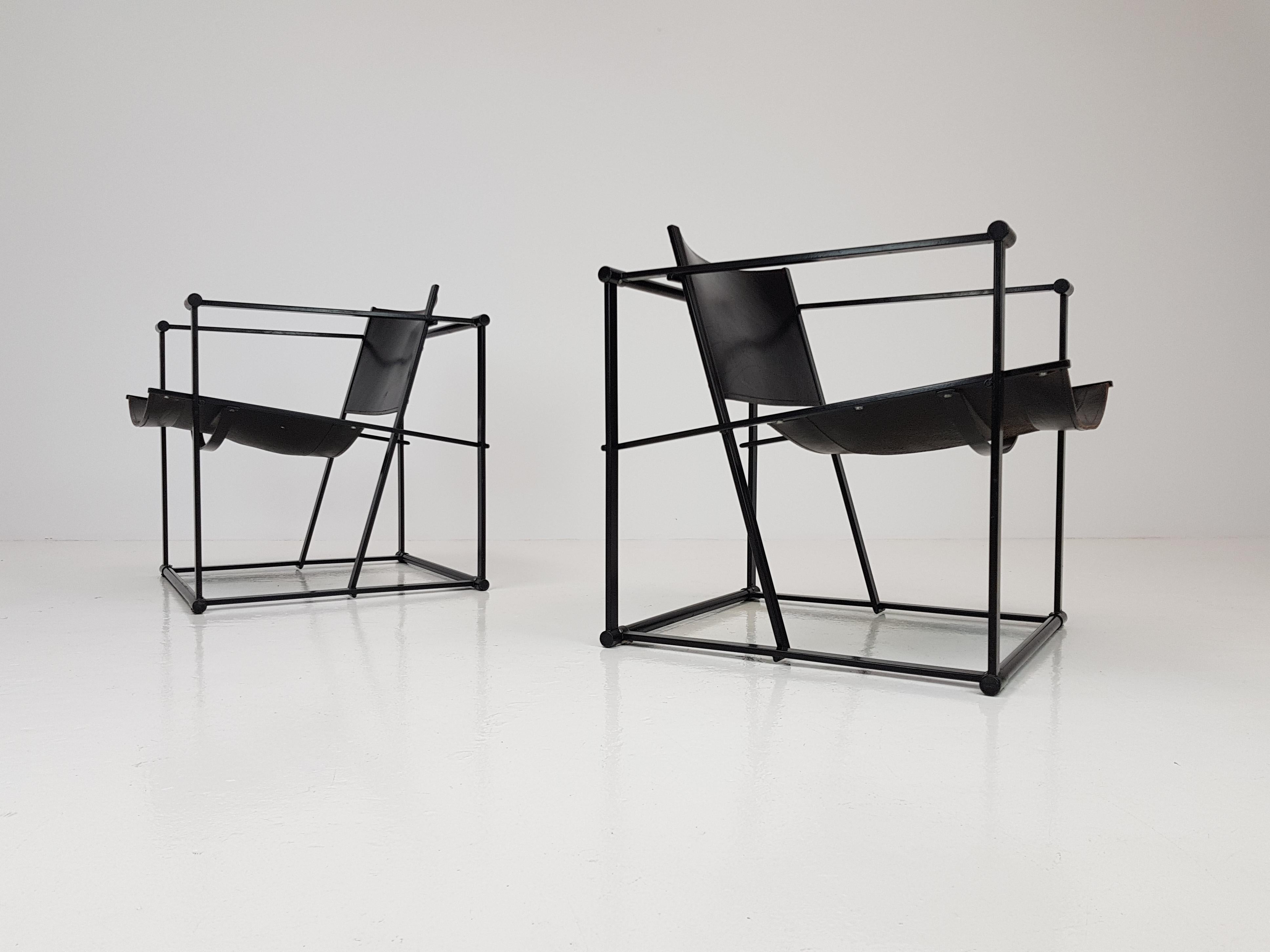 Pair of Steel and Leather FM62 Chairs by Radboud Van Beekum for Pastoe, 1980s 7