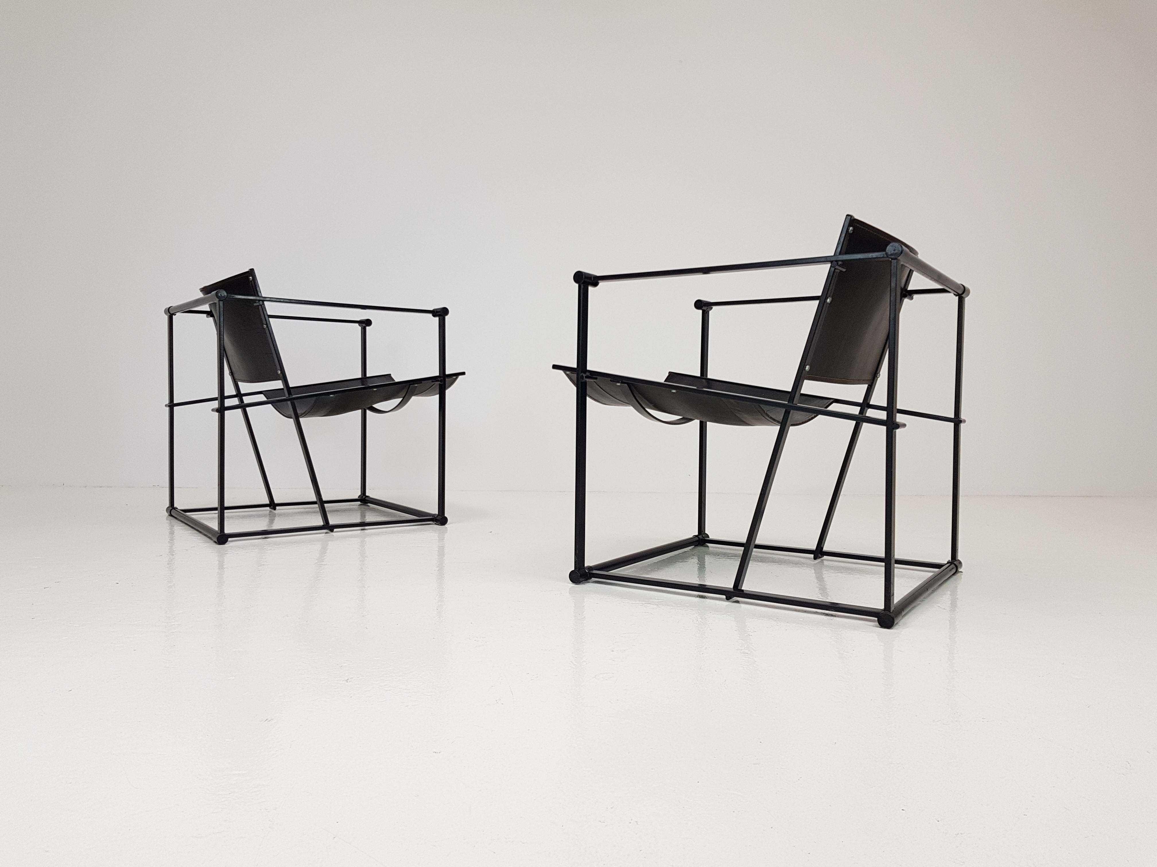 Dutch Pair of Steel and Leather FM62 Chairs by Radboud Van Beekum for Pastoe, 1980s