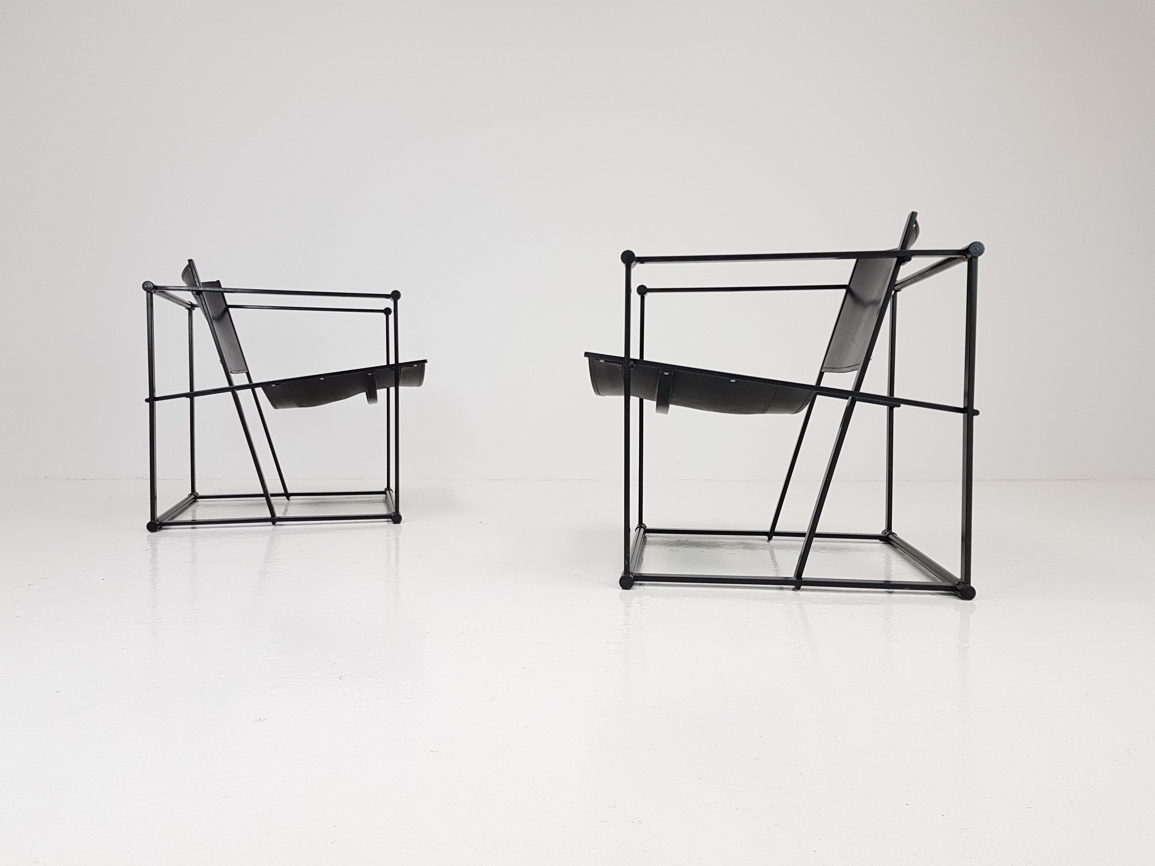 Pair of Steel and Leather FM62 Chairs by Radboud Van Beekum for Pastoe, 1980s In Good Condition In London Road, Baldock, Hertfordshire