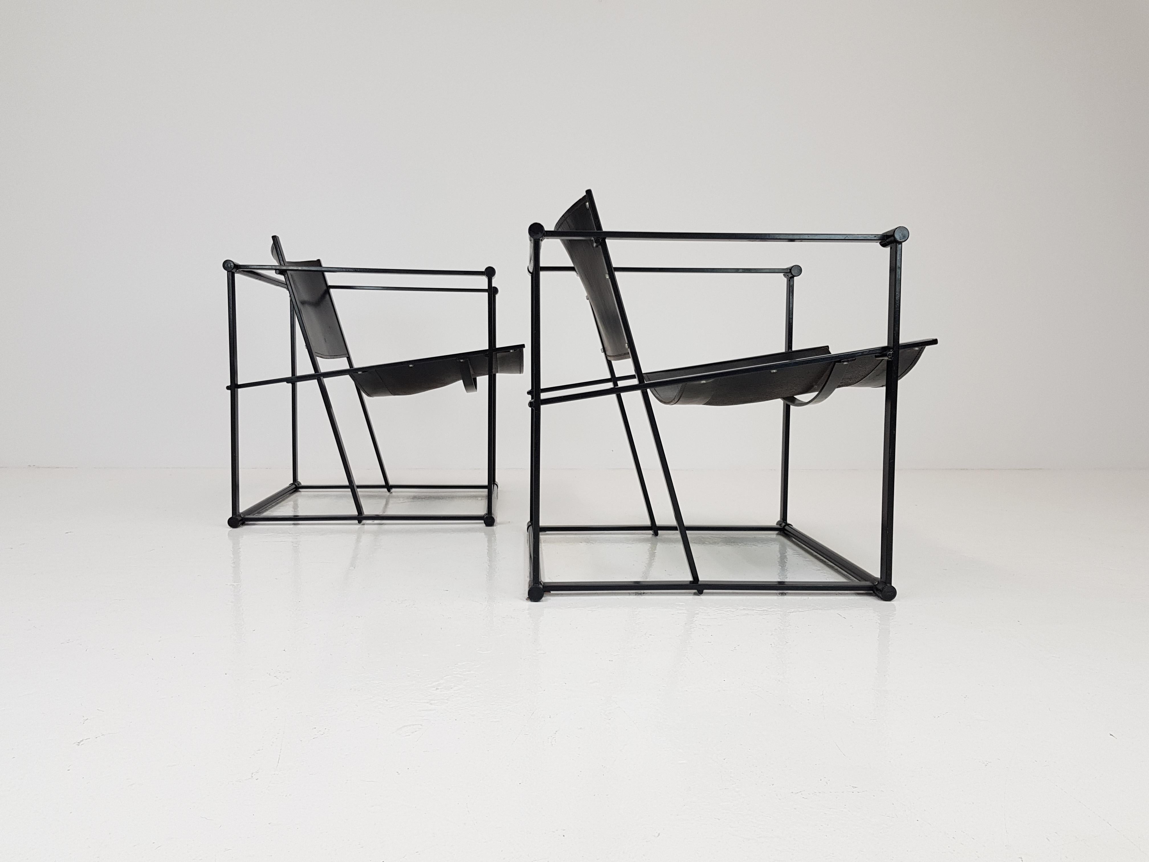 Pair of Steel and Leather FM62 Chairs by Radboud Van Beekum for Pastoe, 1980s (Stahl)