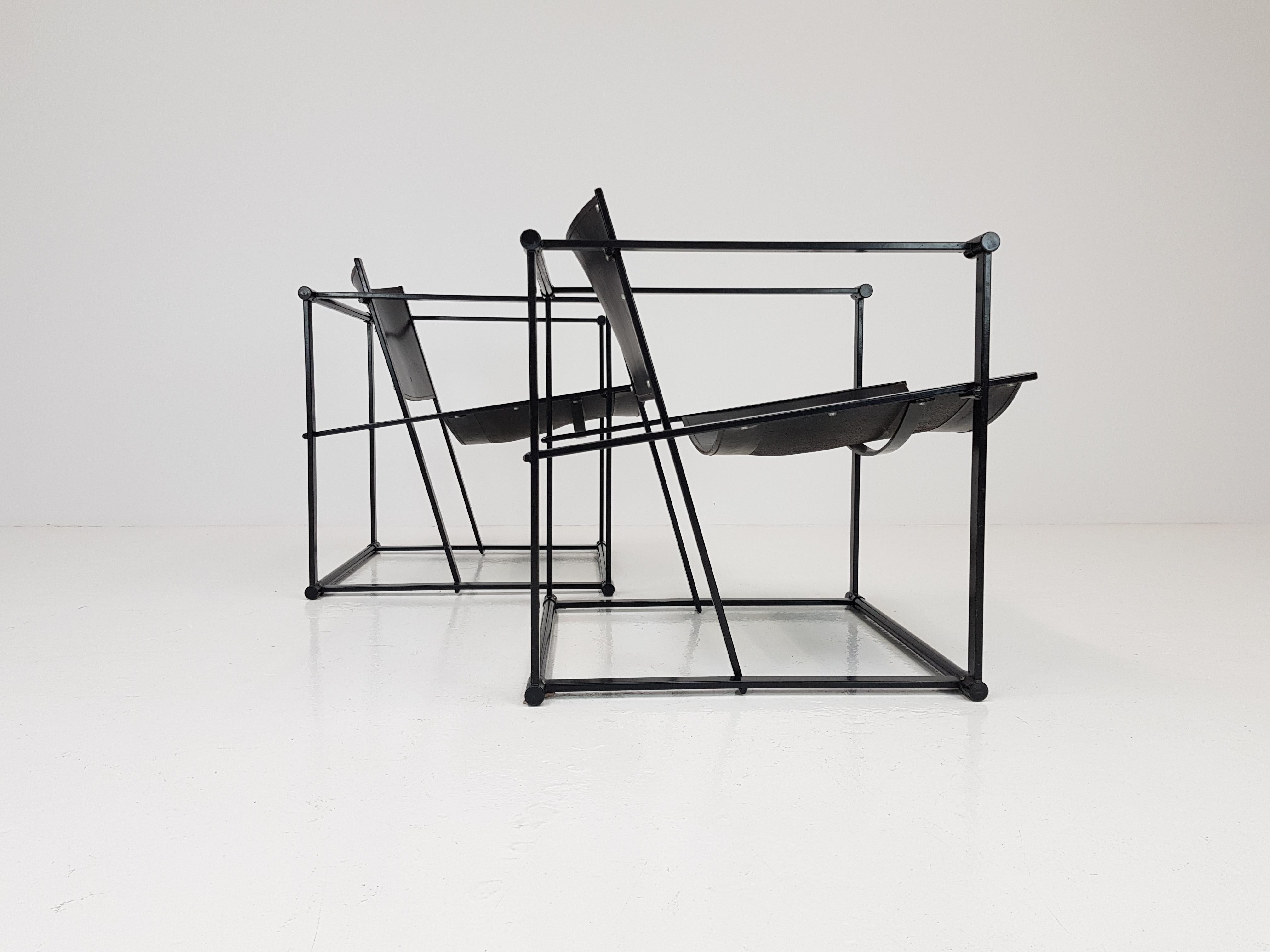 Pair of Steel and Leather FM62 Chairs by Radboud Van Beekum for Pastoe, 1980s 1