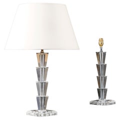 Pair of Stepped Lucite Column Lamps