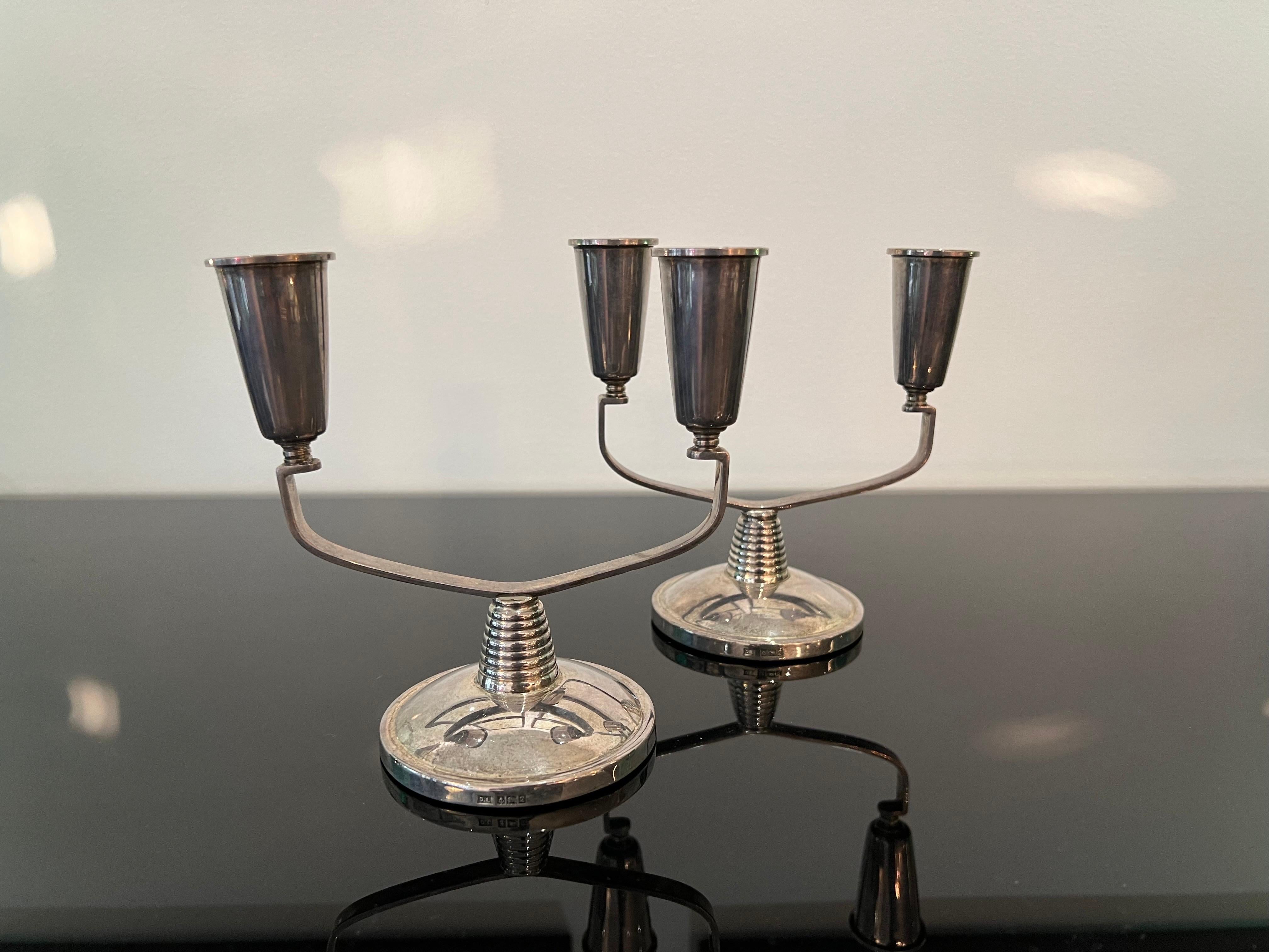 Metalwork Pair of Sterling Silver Candlesticks by David Lawrence For Sale