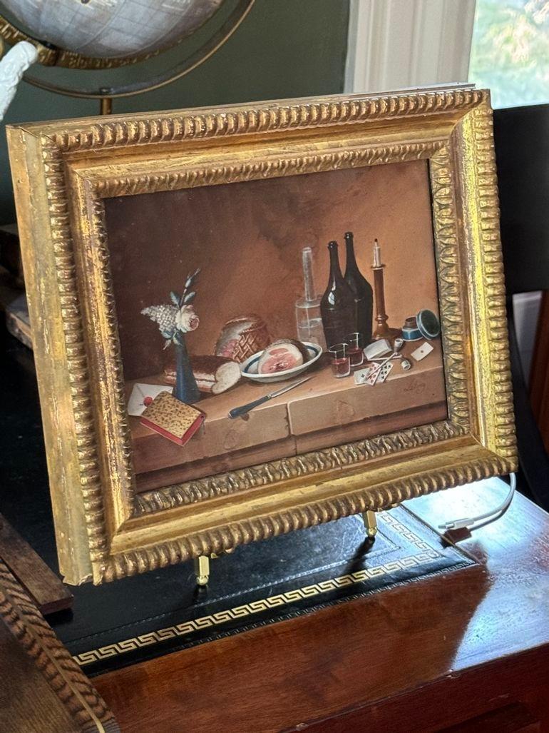 Gouache auf Papier mit der Darstellung zweier Stilleben, signiert Lelong.