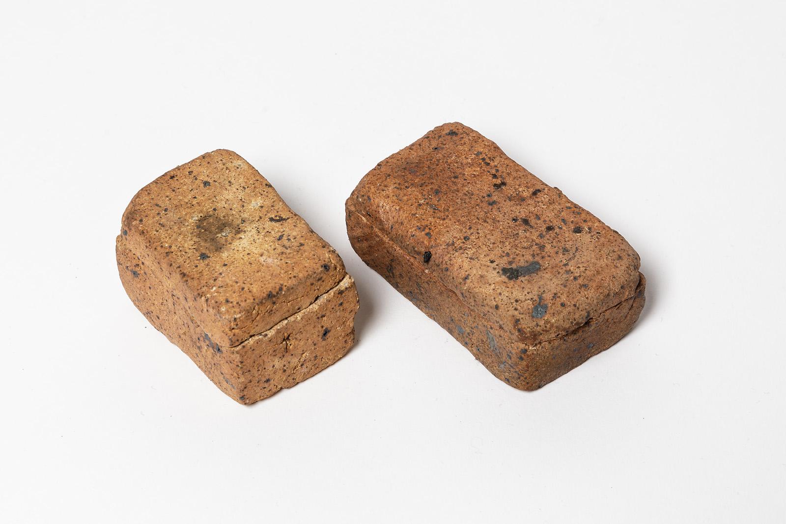 Beaux Arts Pair of Stoneware Sculptural Boxes by Pierre Baey, circa 1970 For Sale